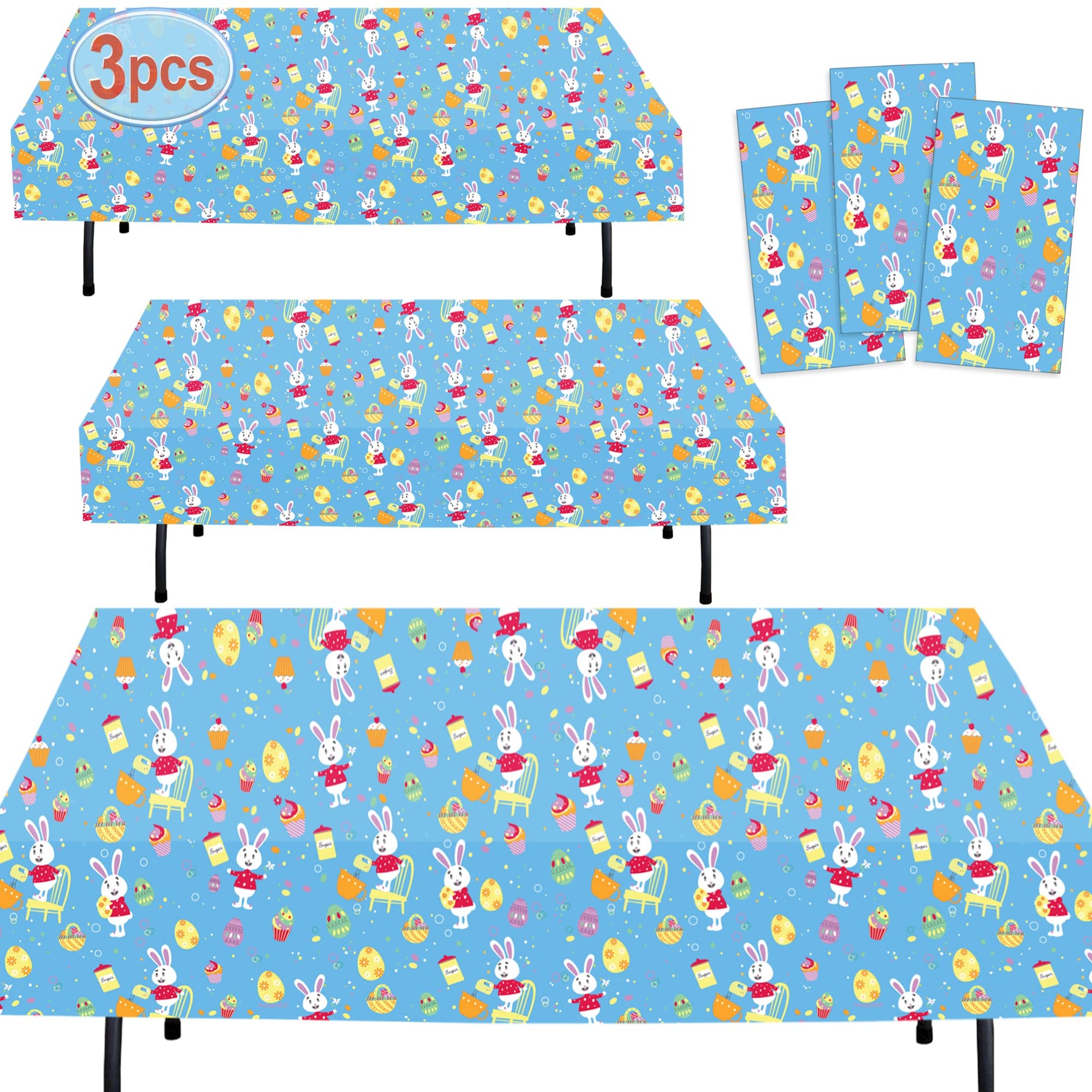 AnapoliZ Easter Plastic Tablecloth | 3 Pcs Pack (54” Inch Wide x 102” Inch Long) | Rectangular Easter Table Cover with Bunnies | Easter Party