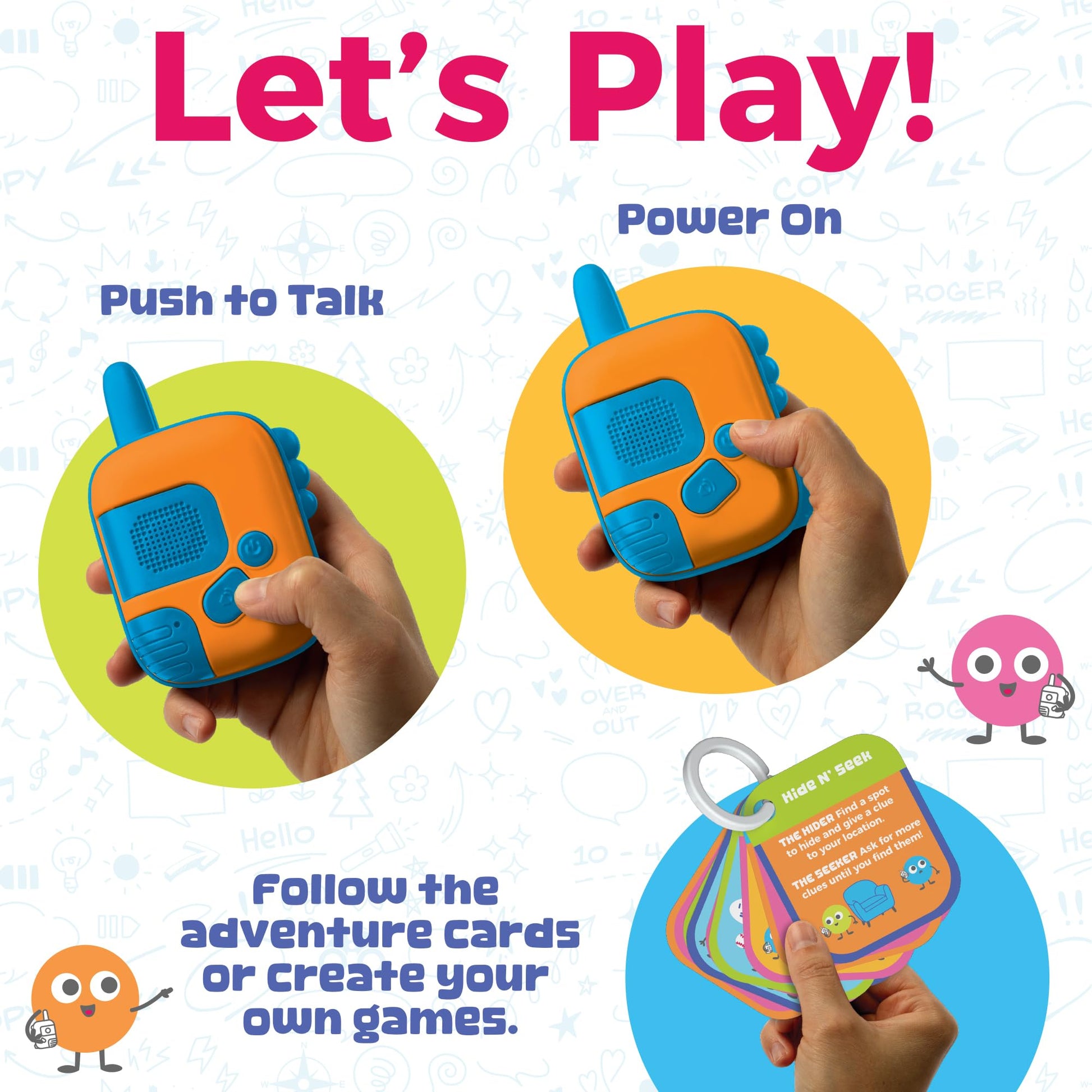 Walkie Talk-Along Scavenger Hunt & Adventure Set - 2 Rugged Walkie Talkies (1,000 ft Range) + 24 Mission Cards - Outdoor Backyard Games for Kids Ages