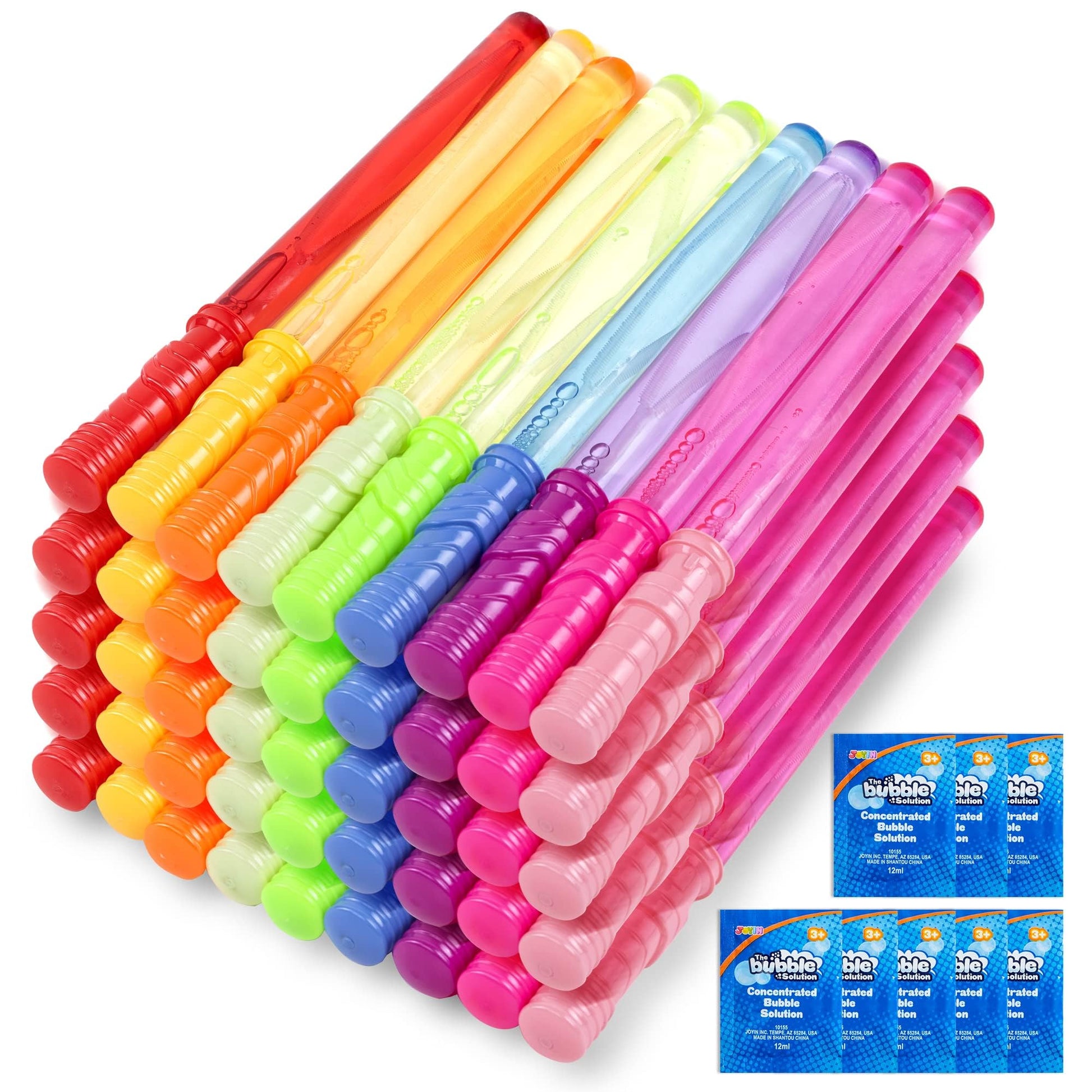 JOYIN 45 Packs Big Bubble Wand Set with Concentrated Solution Refills, 14.6" 9 Colors Giant Bubble Wands for Summer Toy Party Favors Kids Birthday