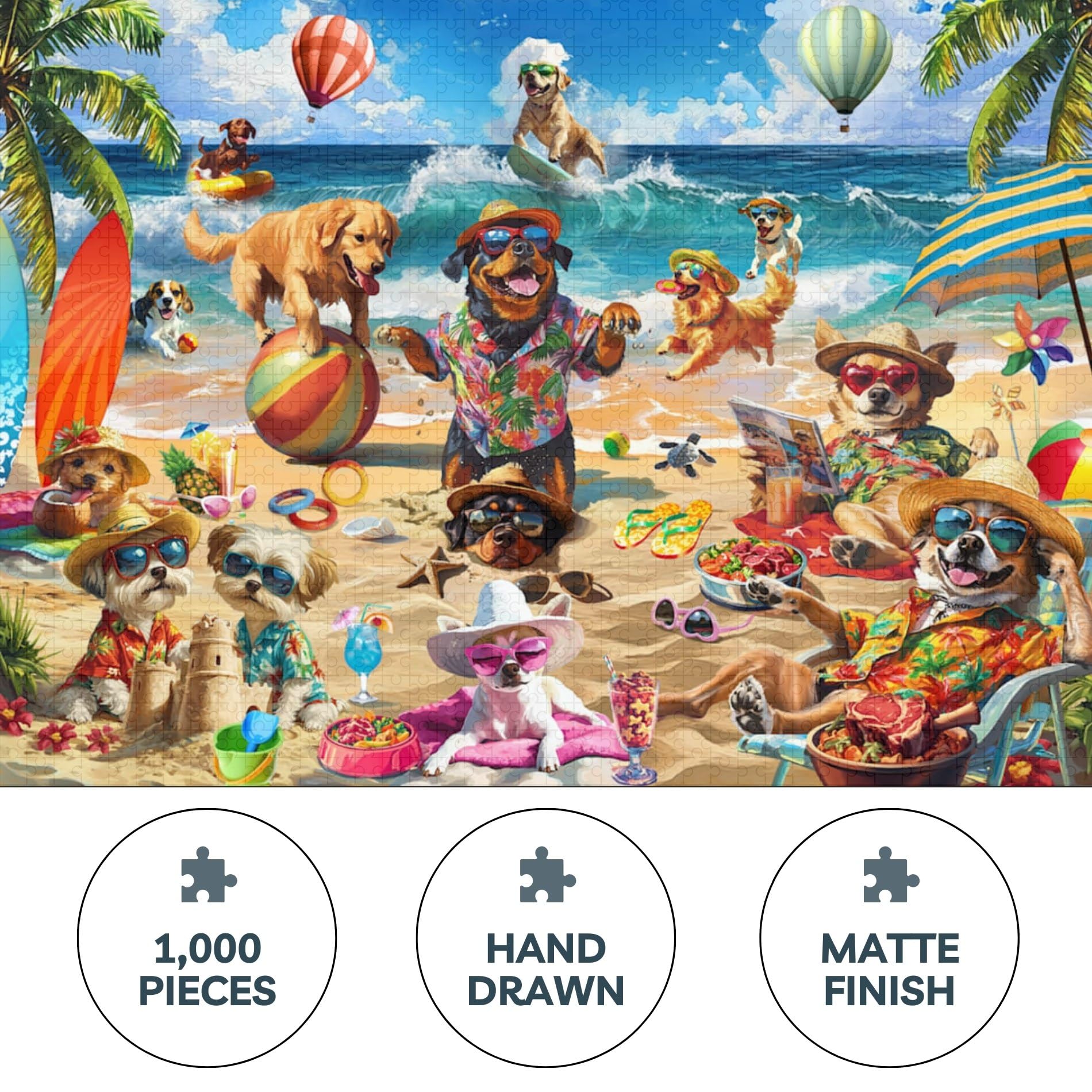 Theo's Puzzles Jigsaw Puzzles 1000 Piece Puzzle for Adults, Families Dogs Beach Day Pieces Fit Together Perfectly