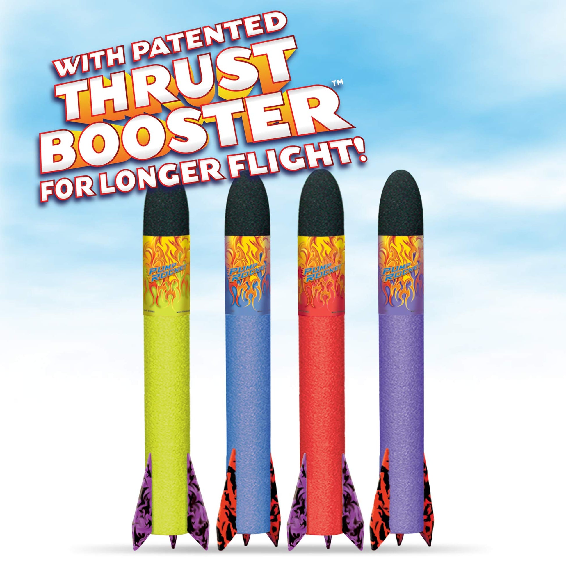 Geospace Hand Held SR. Pump Rocket Combo Battle Pack - Flying Foam Rockets Outdoor Toys for Kids, Boys & Girls - 36" Set with 2 Launchers & 4 Rockets