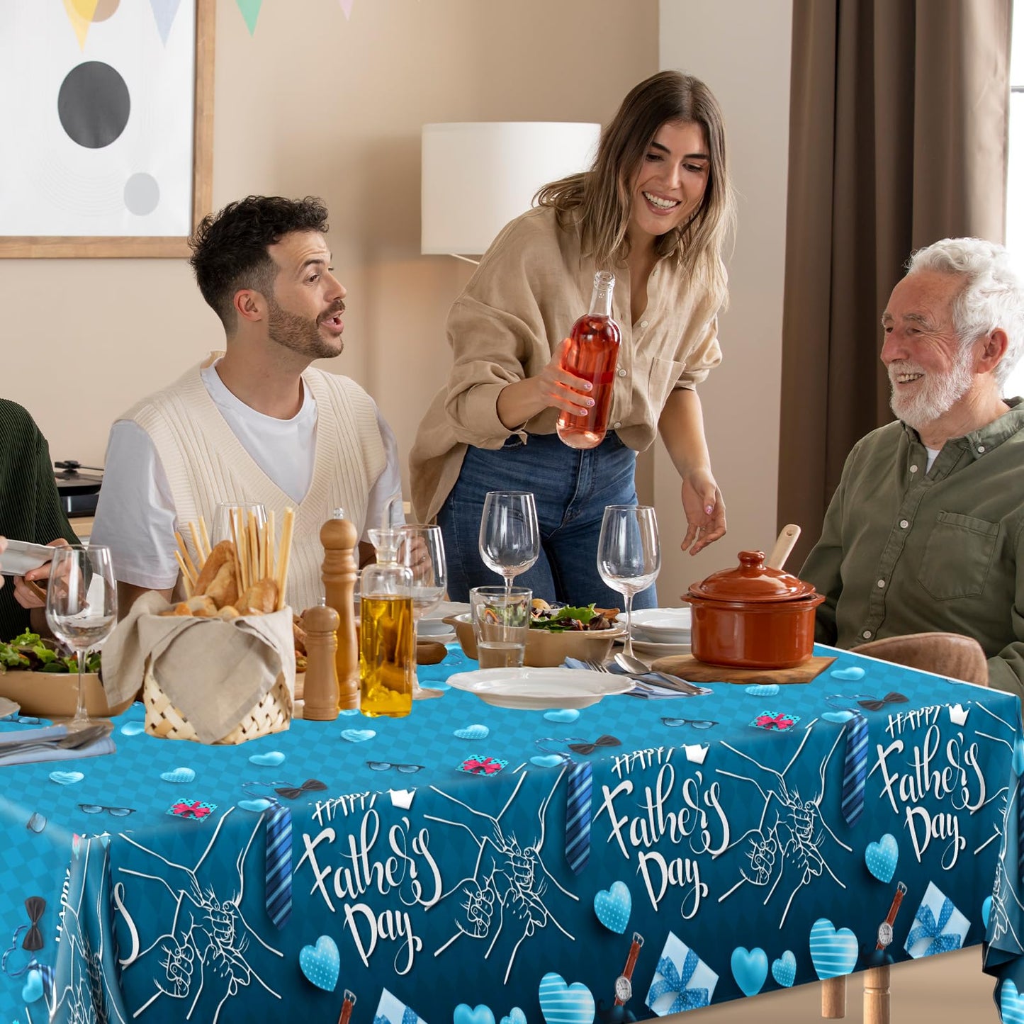 Lenyunge Father's Day Tablecloth,Happy Fathers Day Decoration 3PCS Waterproof Fathers Day Table Covers for Best Dad Decor