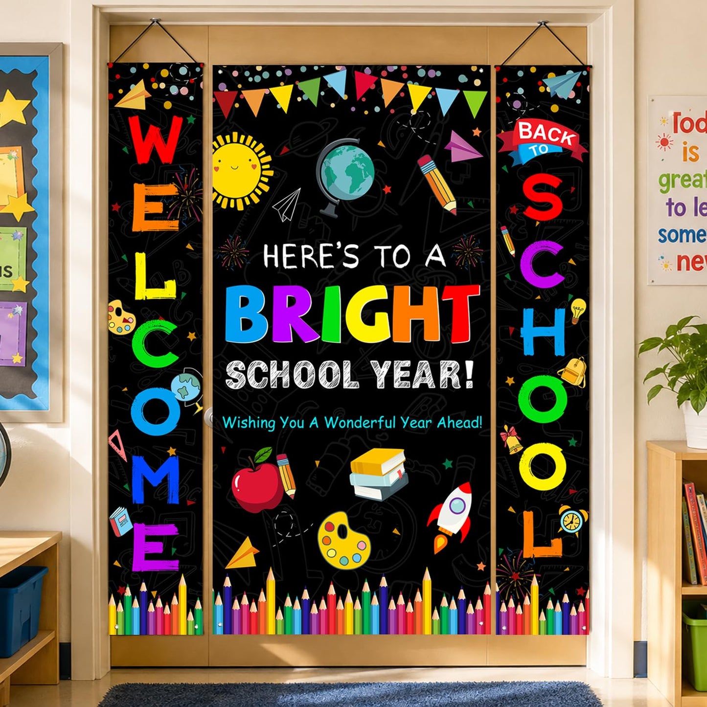 Back to School Decorations, First Day of School Decorations, 3PCS Welcome Back to School Banner, Wall Hanging Porch Banner for Classroom School