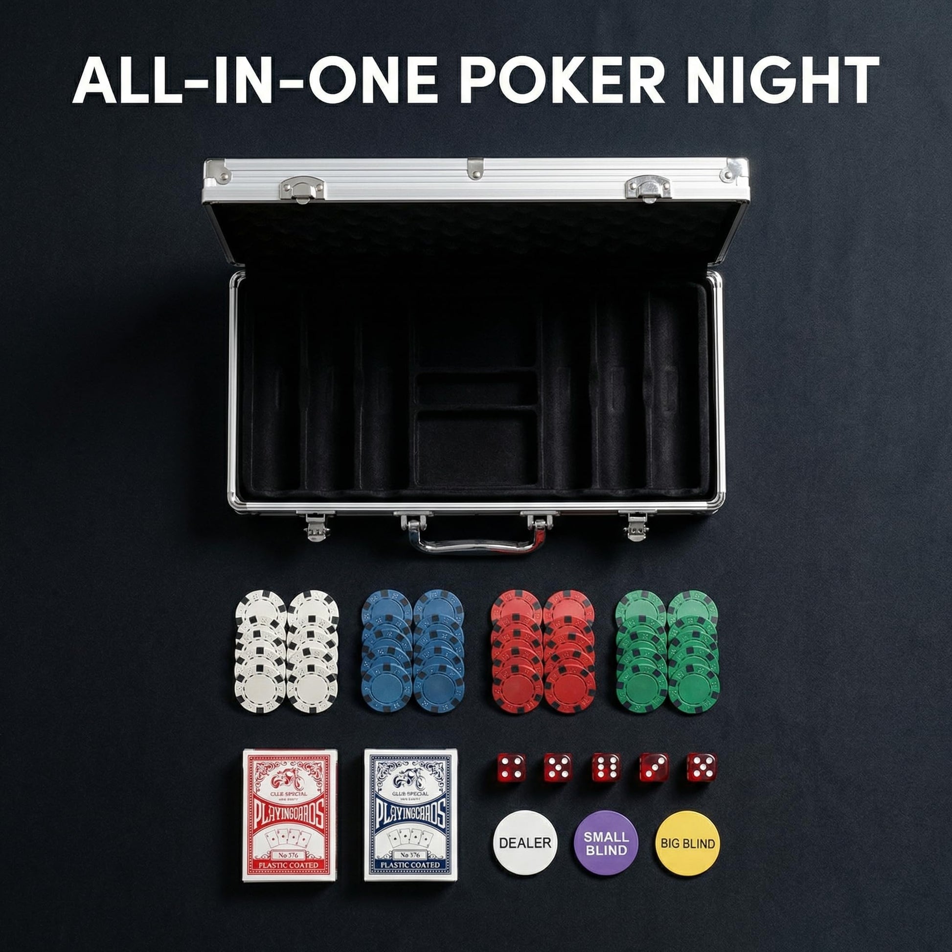 LOYCHIP 300 Piece Blank Poker Chip Set 11.5g Iron Core Texas Holdem Case