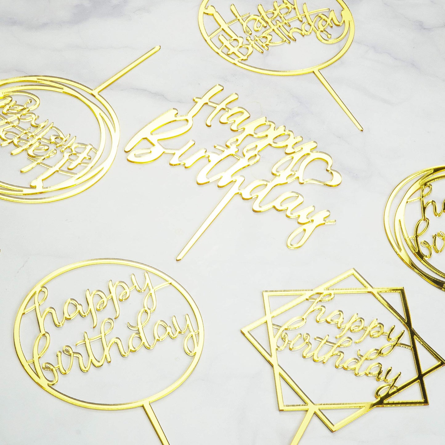 6-Pack Gold Cake Topper Set, Double-Sided Glitter, Acrylic Happy Birthday Cupcake Toppers, Birthday Decorations for Children or Adults.