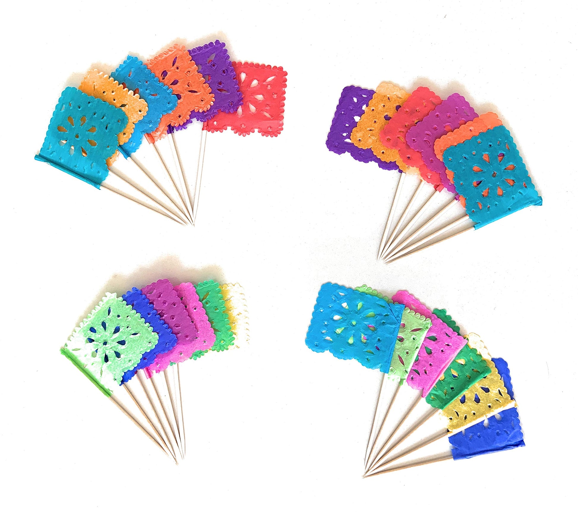 Set of 24 Pcs Multi-Colored Mini Mexican Papel Picado Tissue Flags