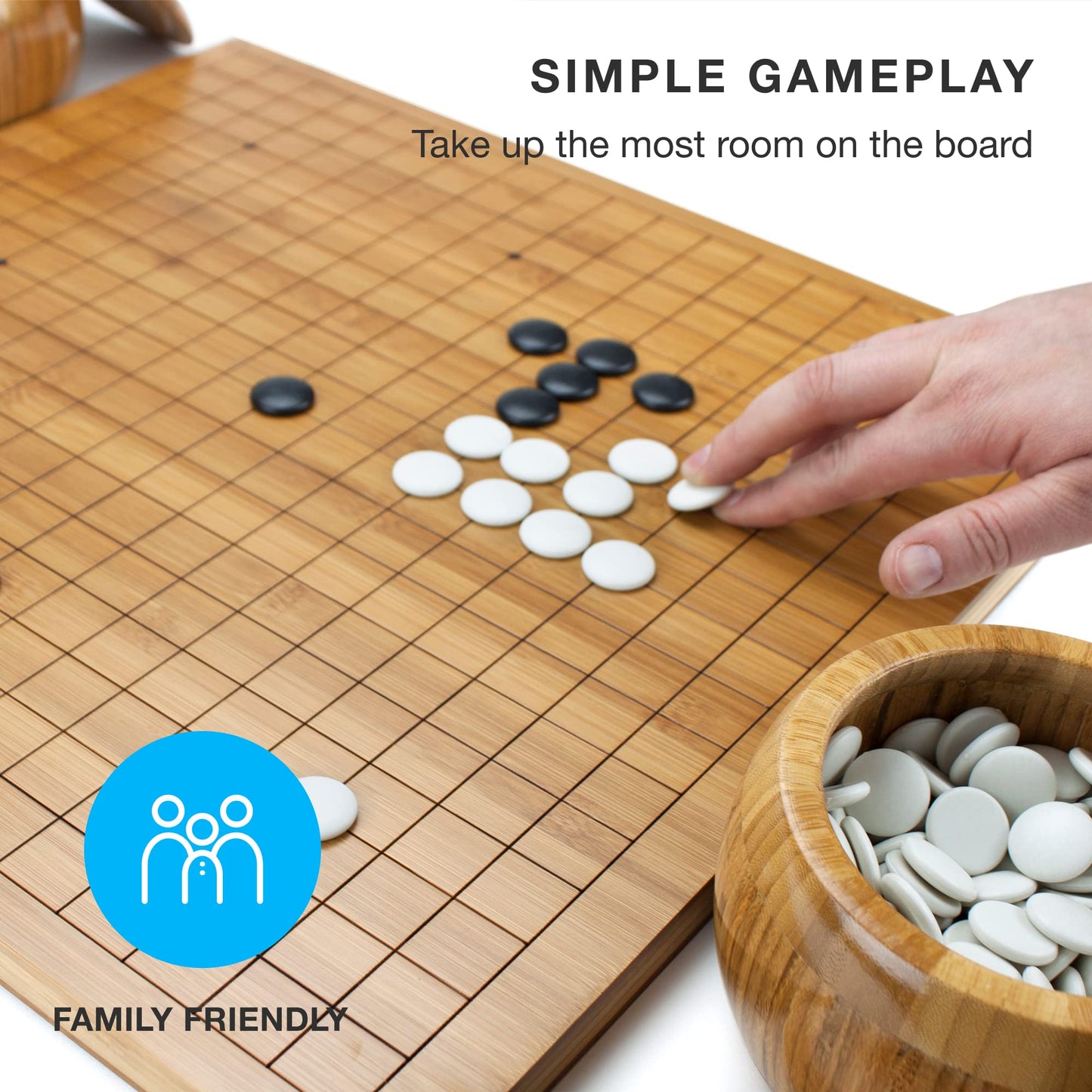 Brybelly Go Set All Natural Bamboo Wood Go Board | Bowls and 361 Bakelite Stones | 2-Player - Classic Chinese Strategy Board Game | Measures 19 x 19in