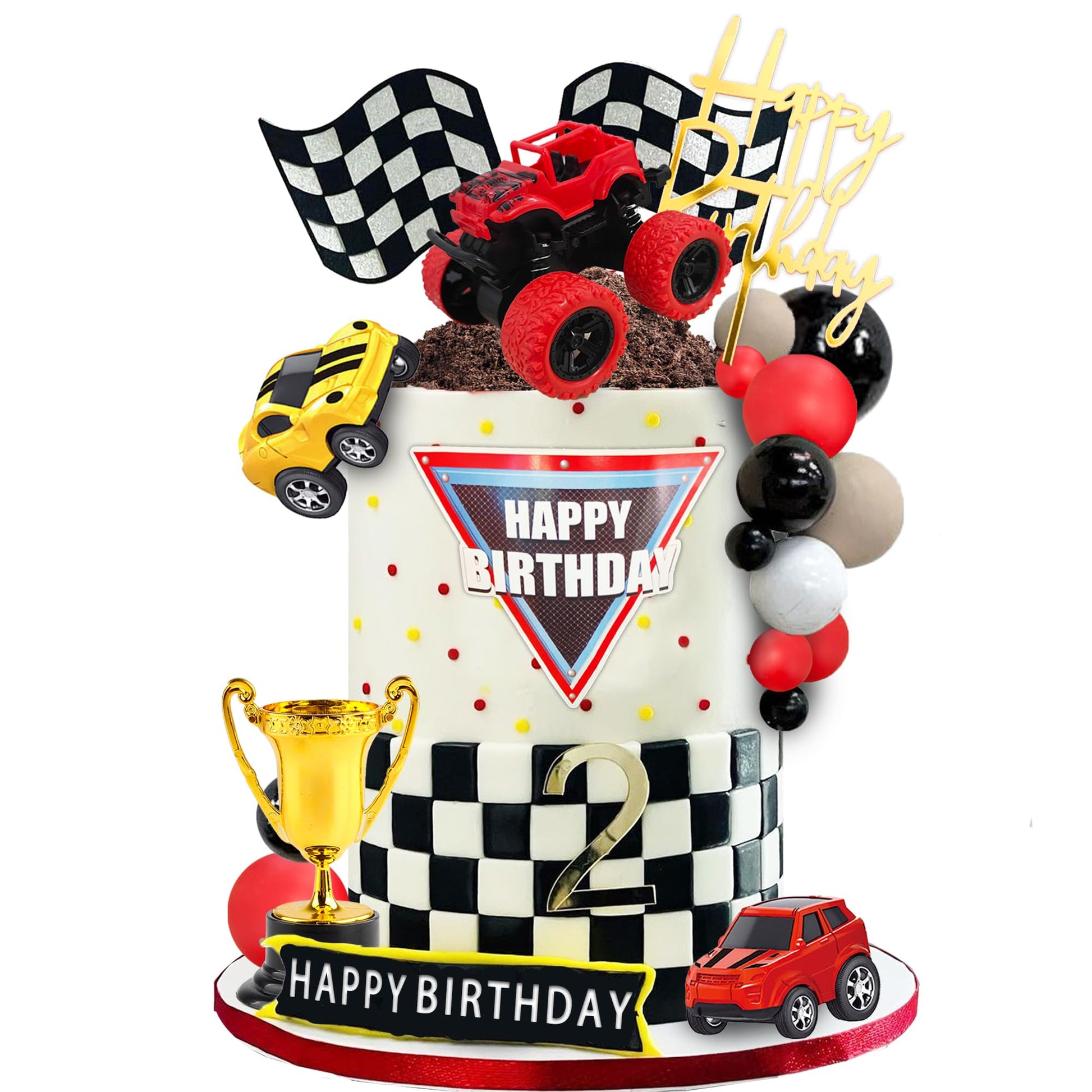 20 PCS Truck Cake Toppers Truck Cake Decorations Hot Red Ball Race Car Flame Blaze Wheel Cake Toppers for Truck Themed Birthday (Truck 1)