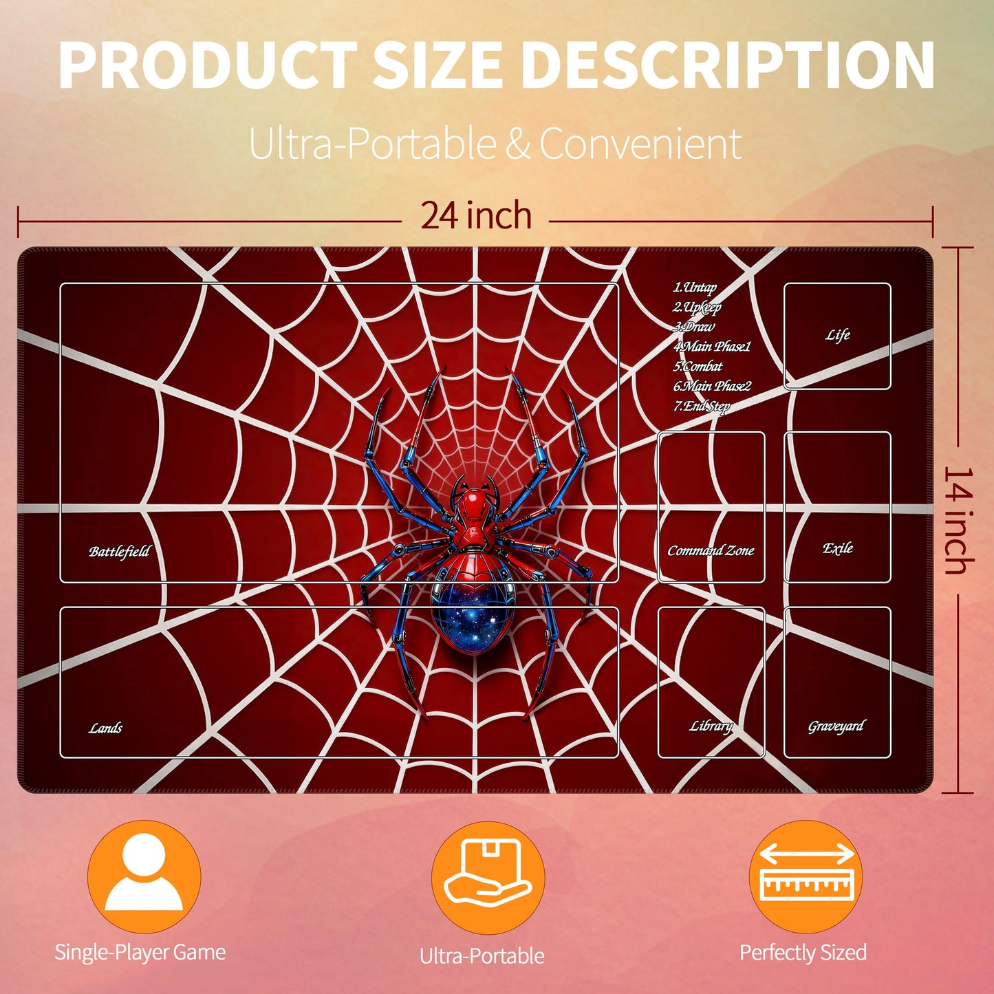 Extalas MTG Playmat with Storage Tube & 7-Dice Set - Waterproof TCG Playmat with Stitched Edges, Non-Slip Rubber Card Game Mat (24"x14") (playmat