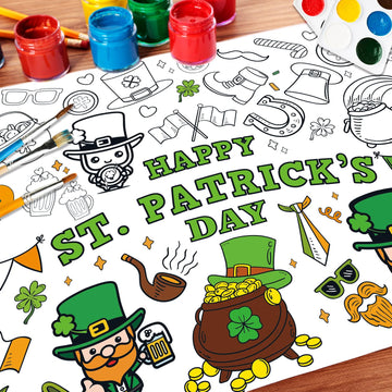 43.3 x 31.5 Inch St Patrick’s Day Coloring Tablecloth - Disposable Color-in Paper Table Cover for Party Dining, Classroom Decorations and Holiday