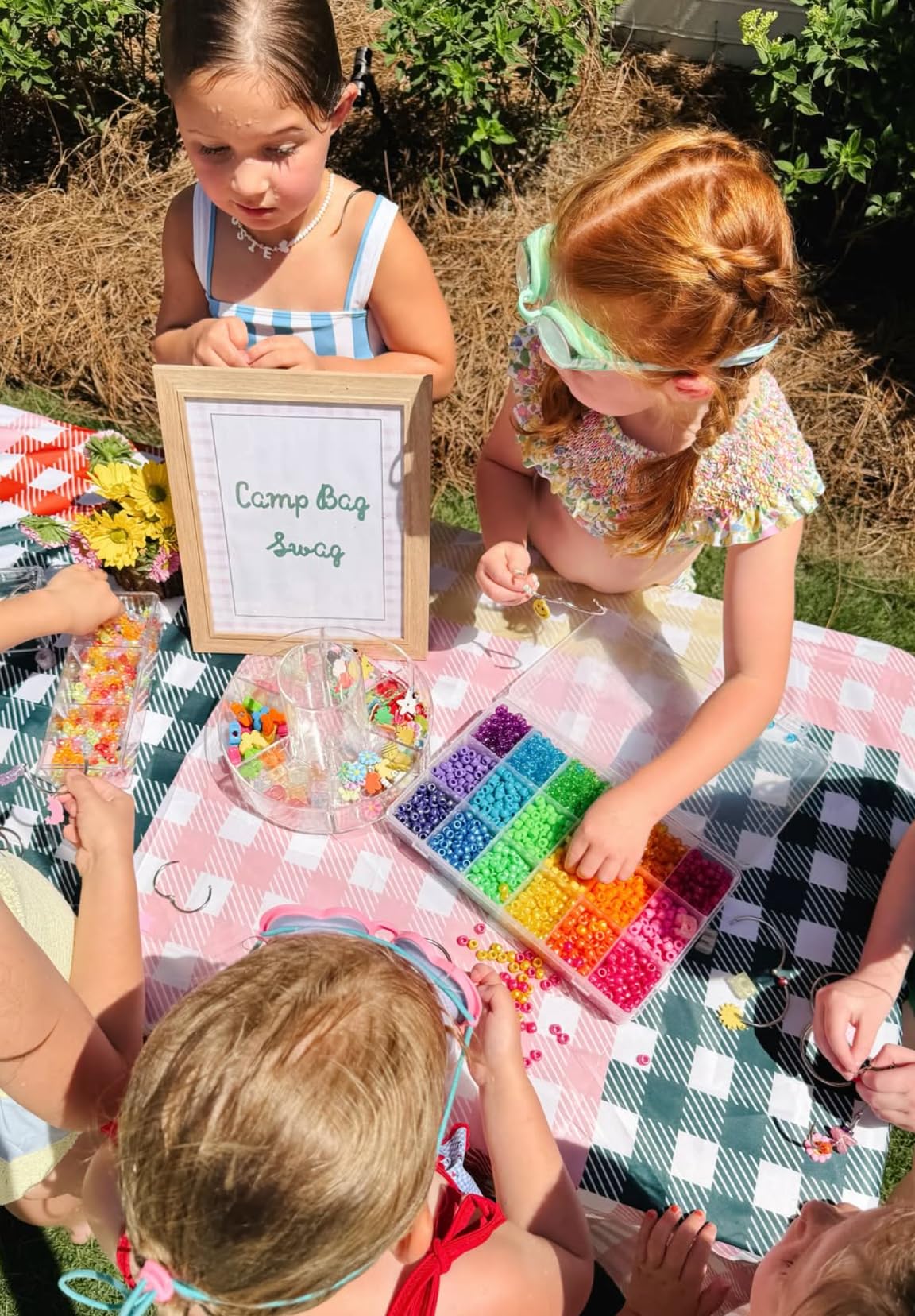 xo, Fetti Gingham Checkered Fabric Tablecloth 9ft | Camp Bachelorette Party