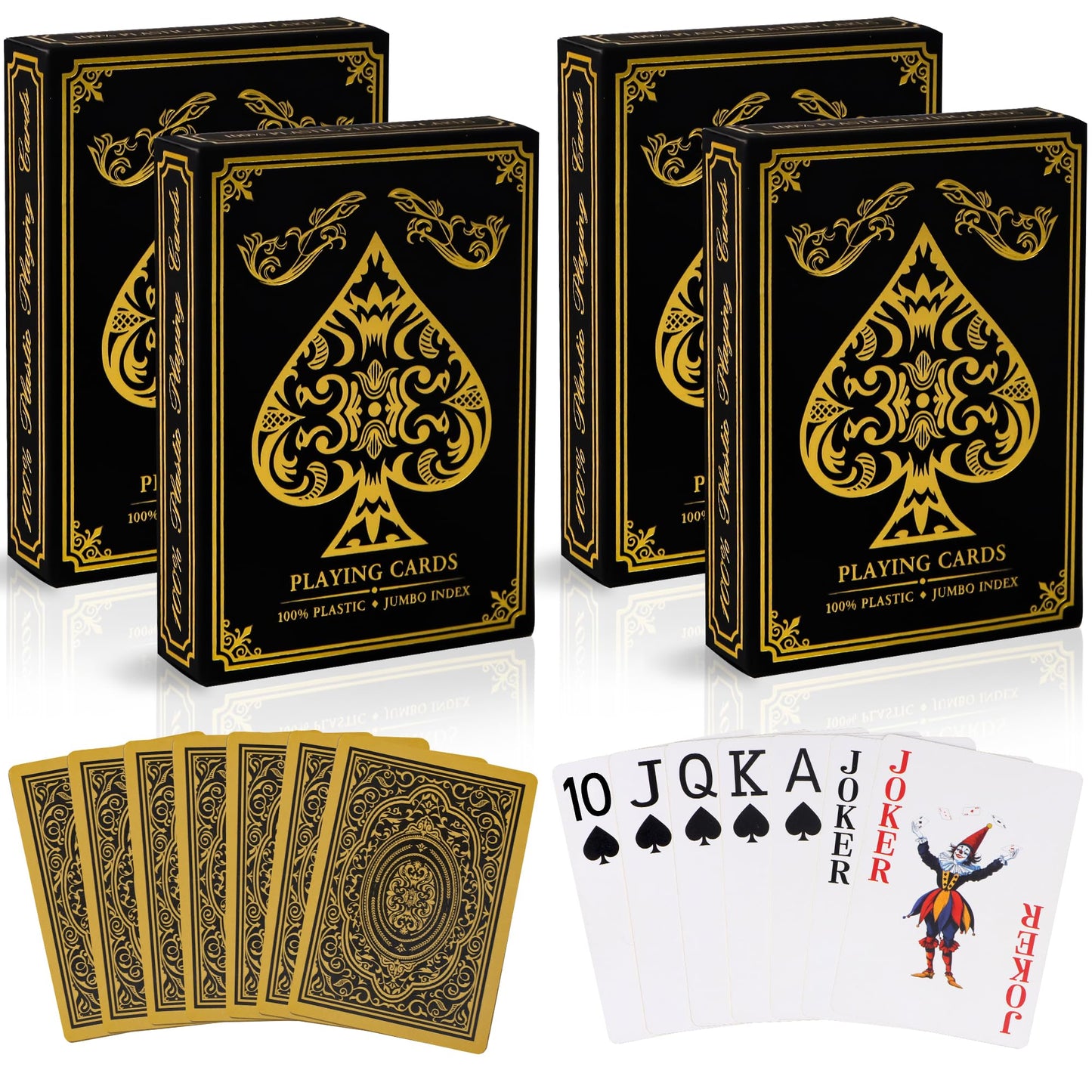 Playing Cards 4 Pack, Plastic Playing Cards Waterproof, 4 Deck of Cards Bulk, Jumbo Large Print Cards for Adults Seniors, Premium Poker Card Set Bulk