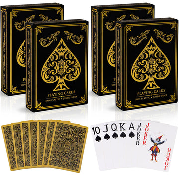 Playing Cards 4 Pack, Plastic Playing Cards Waterproof, 4 Deck of Cards Bulk, Jumbo Large Print Cards for Adults Seniors, Premium Poker Card Set Bulk