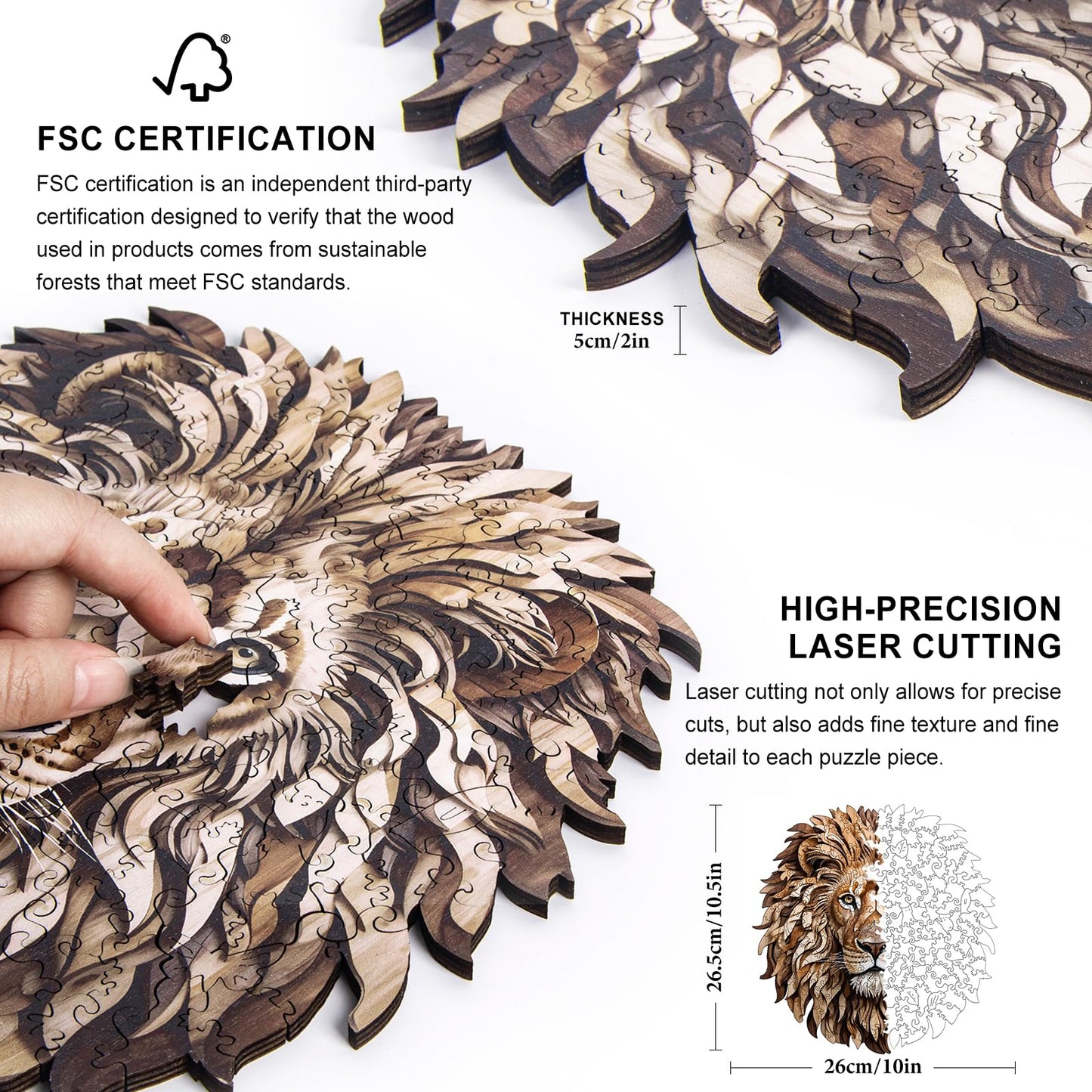 Wooden Puzzles for Adults - 200 Pieces Lion Unique Shaped Wooden Jigsaw Puzzles for Adults, Medium Size 10'' x 10.5'' Adult Wood Puzzles for Family