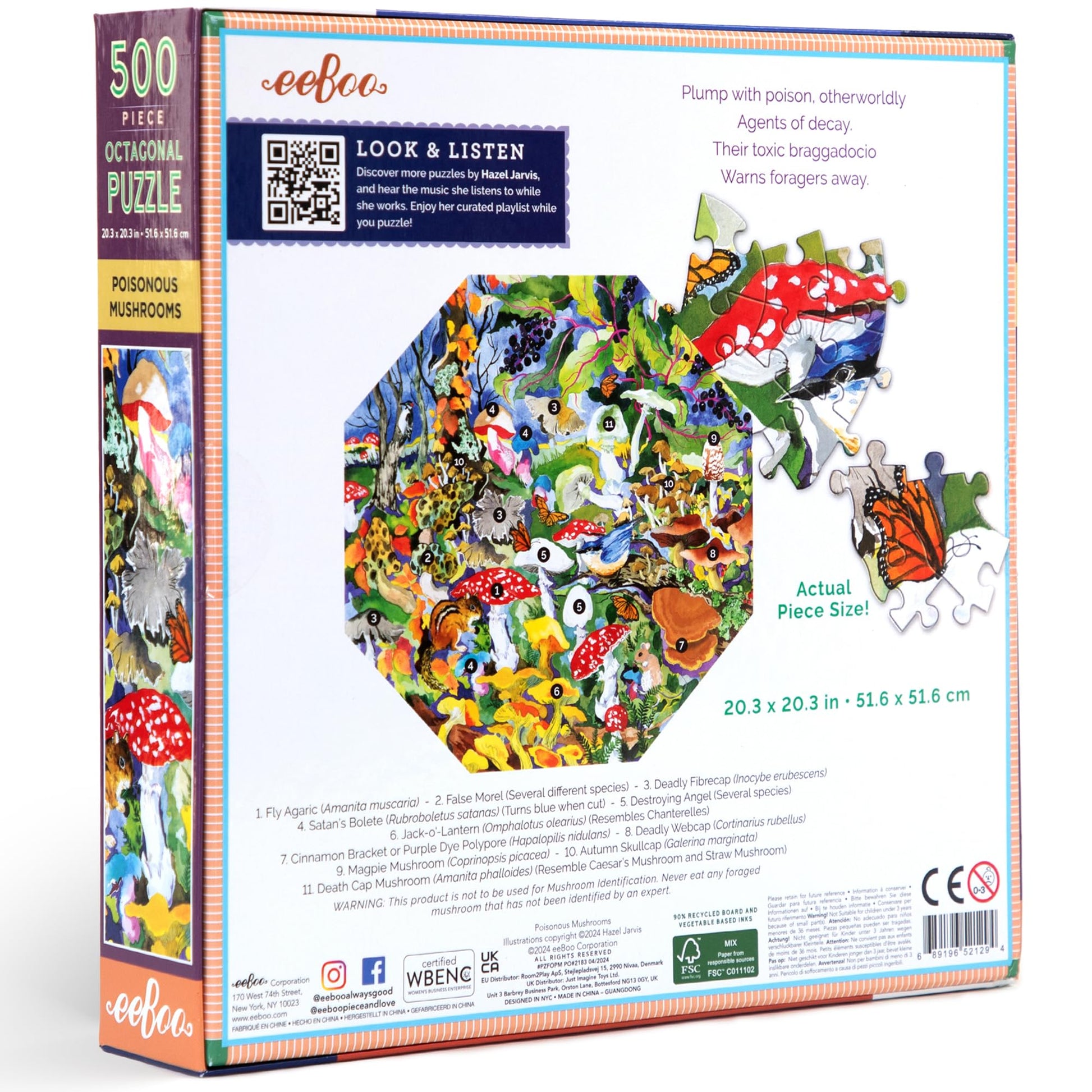 eeBoo Poisonous Mushrooms 500 Piece Octagon Jigsaw Puzzle, 20.3" x 20.3"