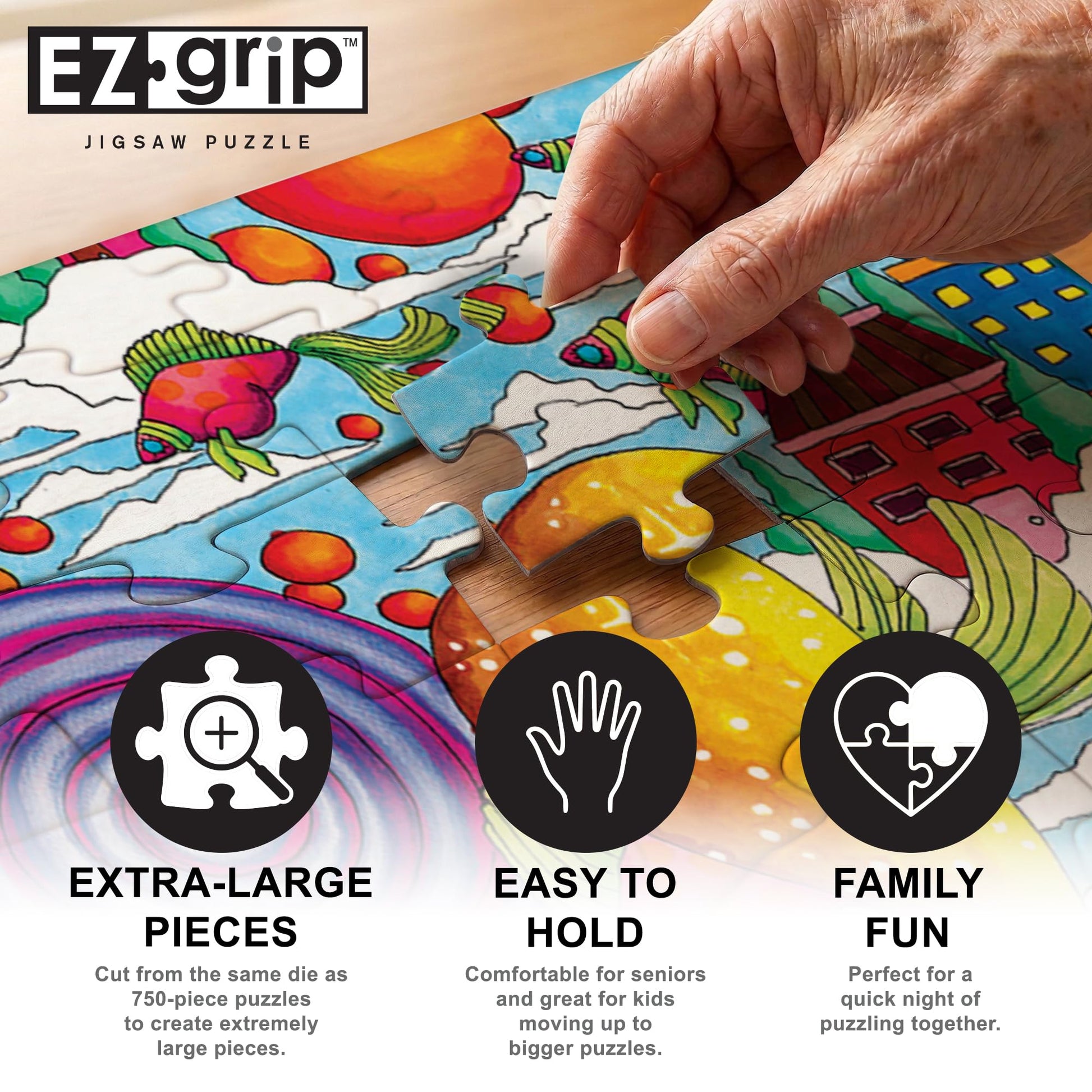 MasterPieces 300 Piece EZ Grip Jigsaw Puzzle, Vibrant Colorful Fantasy Artwork, Extra Large Easy Grip Pieces, Recycled Board Random Cut, Adult Puzzle