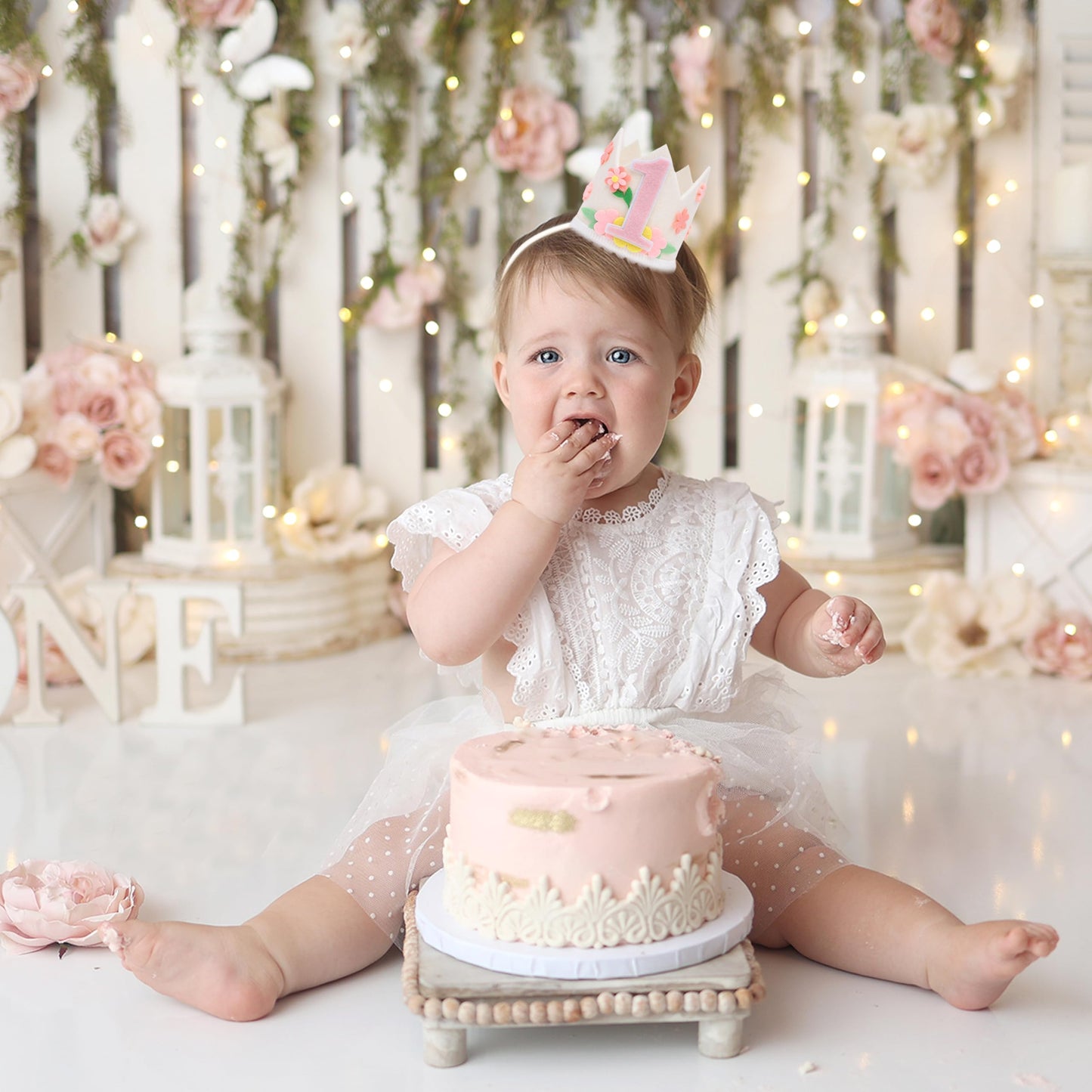 PATRDIO Wild Flower 1st Birthday Crown- Wild Flower 1st Birthday Decorations, Flower Theme Birthday Hat, Spring 1st Birthday Party Decoration, Little