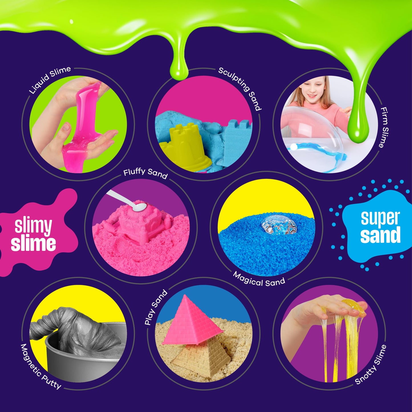 Dan&Darci Slime, Putty & Sand Sensory Science Kit - Slimes for Kids Age 8-10 8-12 - Play Sands Kits for Boys & Girls - 8 9 10 Year Old Boy Gifts