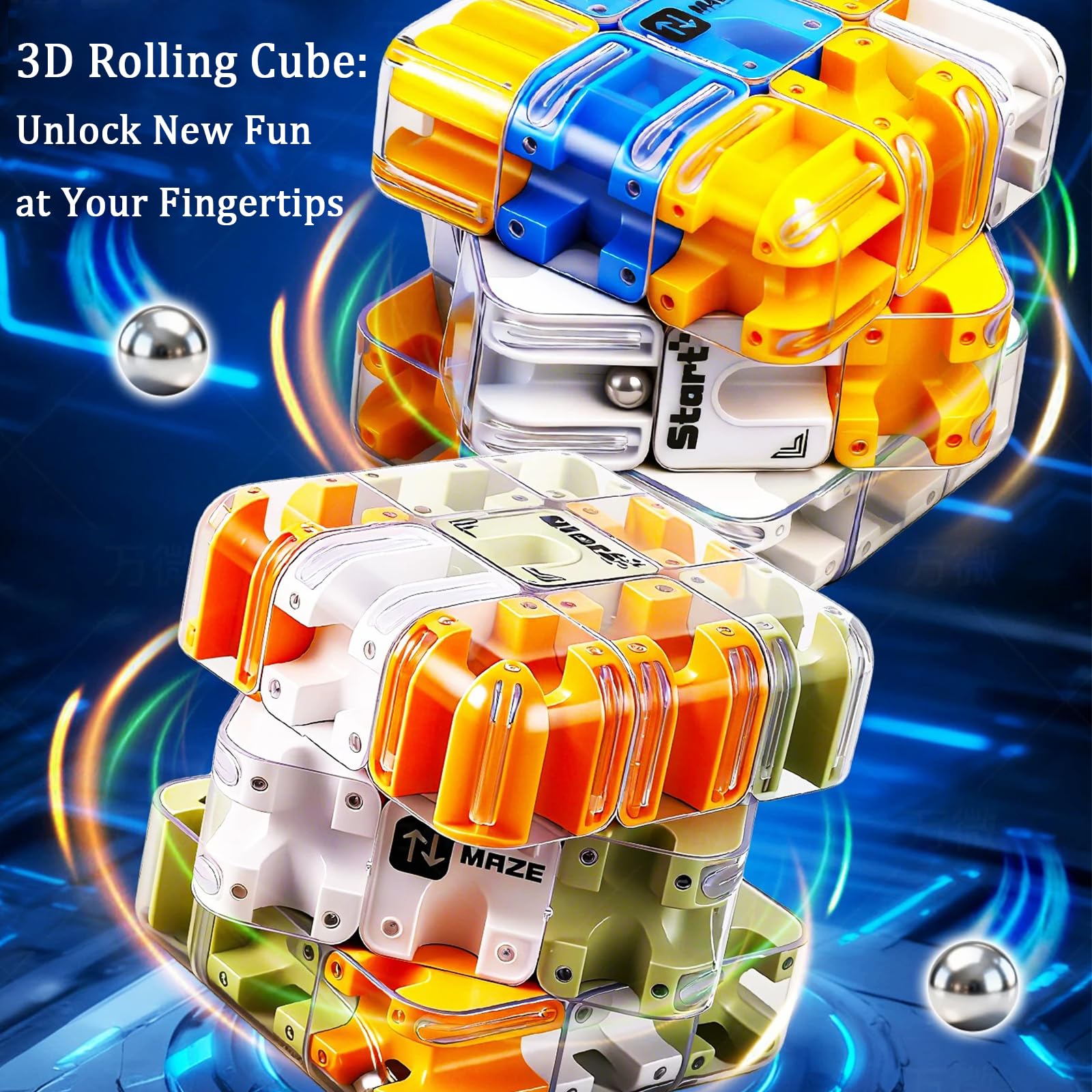 Large Labyrinth 3D Puzzles Maze Cube, 3D Puzzle Magic Cube & Ball, Engaging Brain Teaser Toy (Orange)