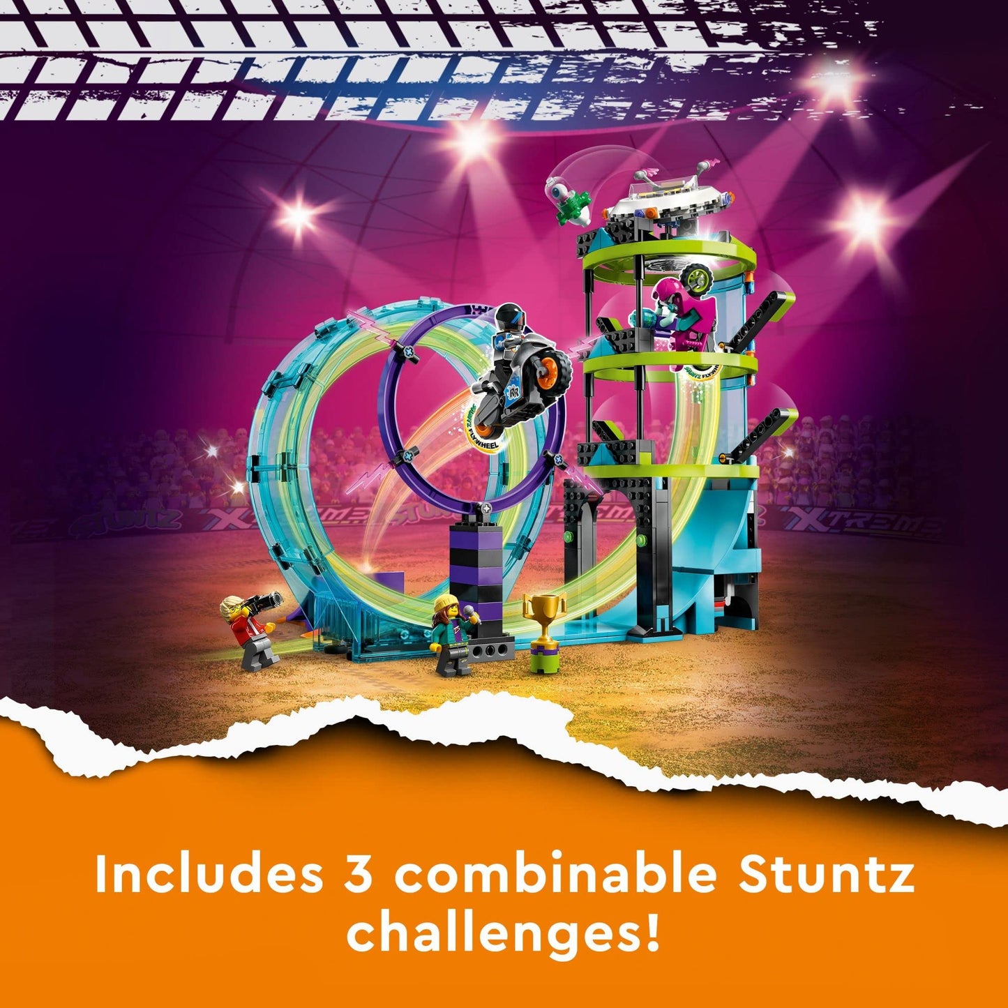 LEGO City Stuntz Ultimate Stunt Riders Challenge 60361, 3in1 Stunts for 1 or 2 Player Action, with 2 Flywheel-Powered Toy Motorcycles for Kids, 2023