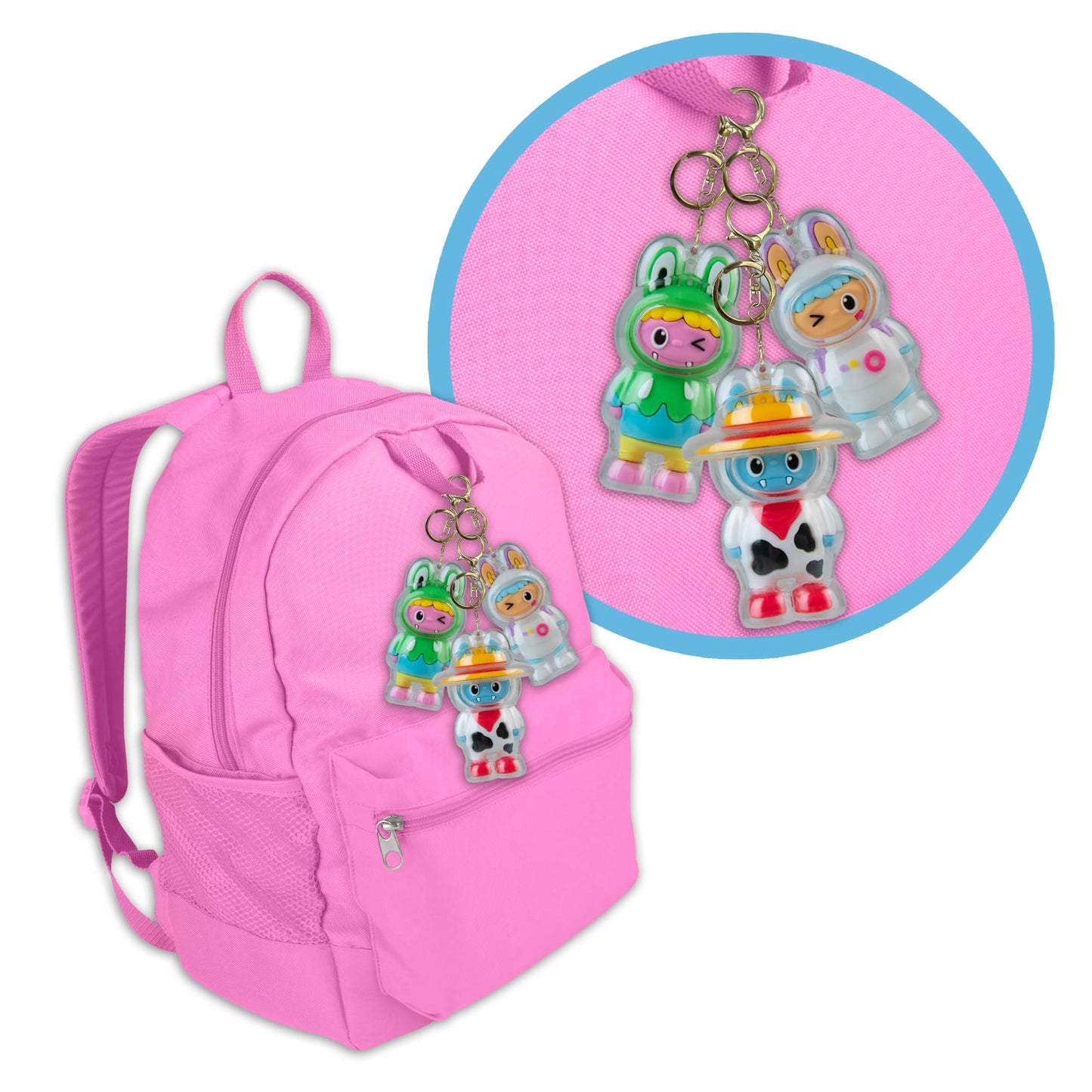 ORB Cuties Keychain Charms Assorted Blind Box 3 Pack - 3 Individual Bubble Keychain Toys - Collectible Themed Animal Figure Charms for Backpacks