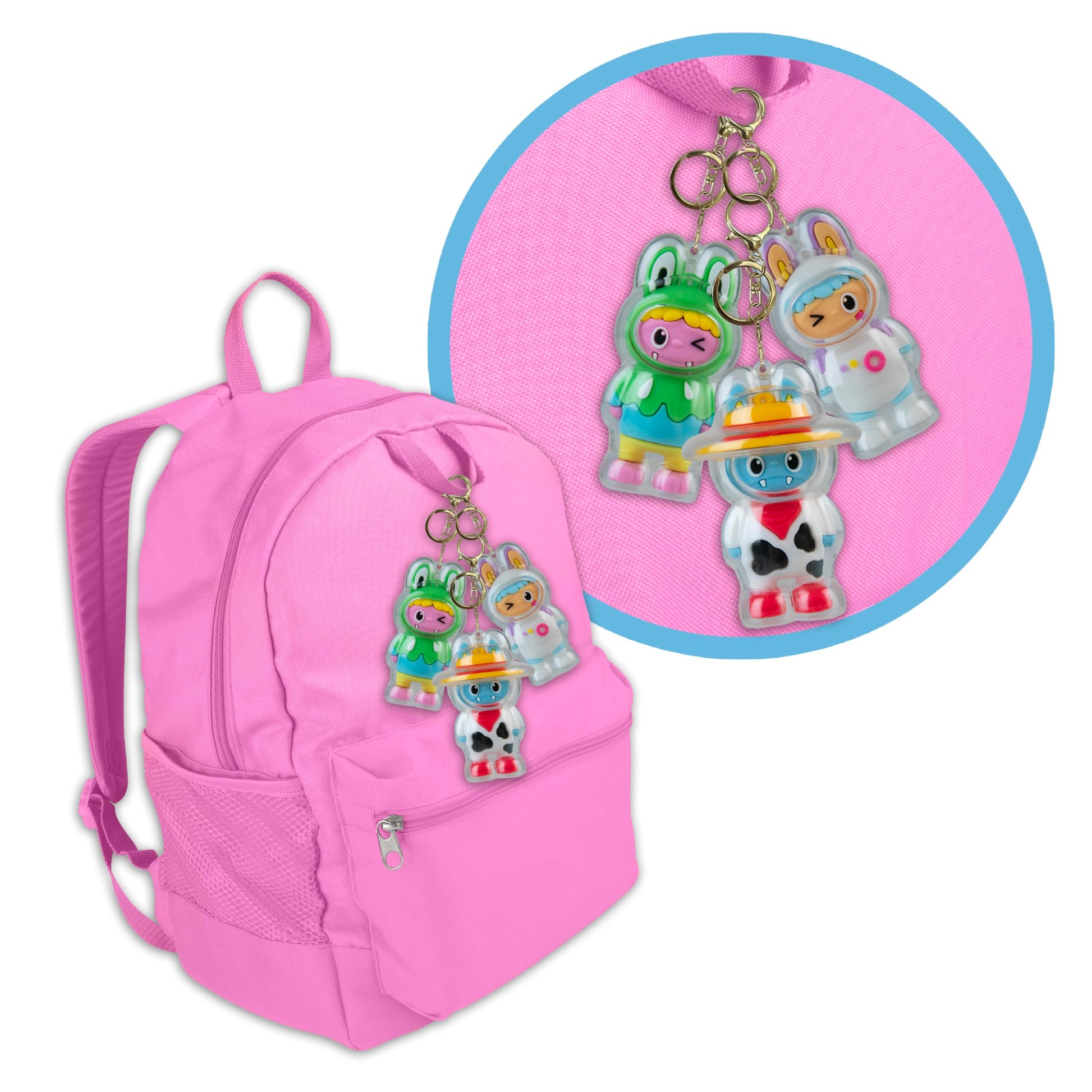 ORB Cuties Keychain Charms Assorted Blind Box 3 Pack - 3 Individual Bubble Keychain Toys - Collectible Themed Animal Figure Charms for Backpacks