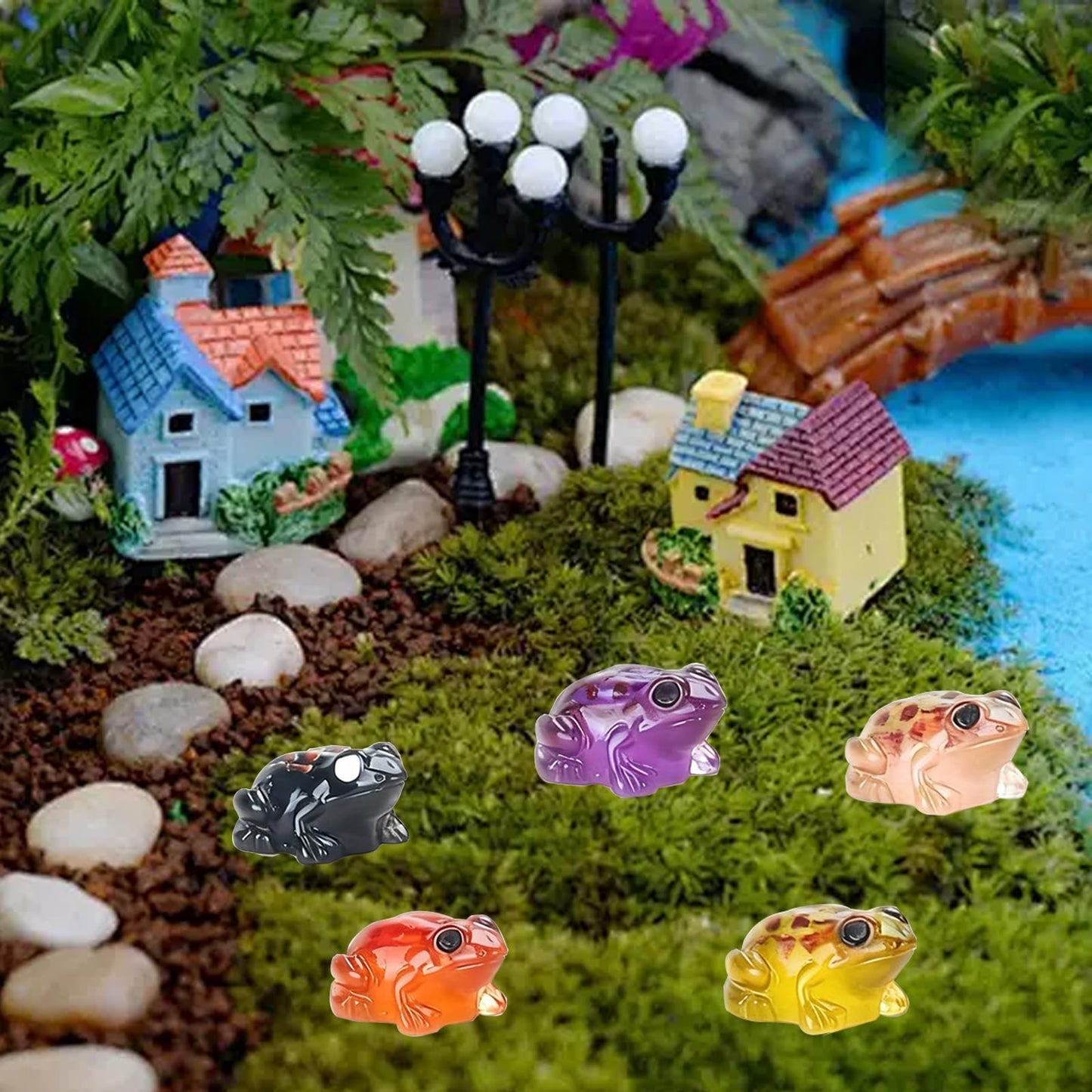 FWKAILEPING 50 Piece Mini Glow in The Dark Resin Frog Set 10 Color Night Light Frogs for Moss Landscape Fairy Garden Dollhouse DIY Eco Bottle Craft