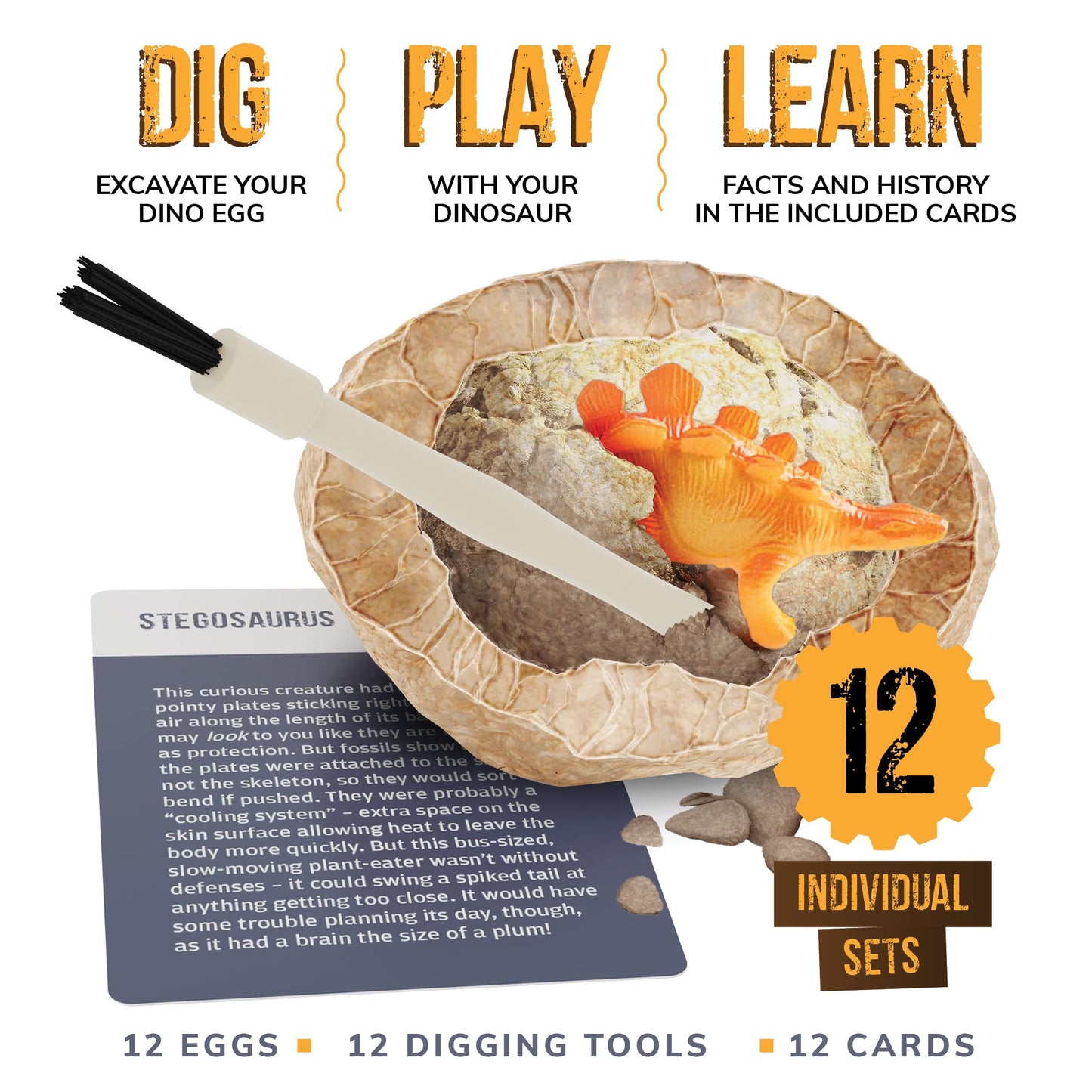 Dan&Darci Dig a Dozen Dino Egg Kit for Kids - Basket Stuffers - Dinosaur Toys Gift 3-12 Year Old - 12 Eggs & Surprise Dinosaurs - Science STEM