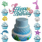 13 Pcs Mermaid Birthday Cake Toppers Set - Sparkling Ocean Theme Decor with Happy Birthday Topper and 12 Colorful Undersea Elements Cupcake Picks