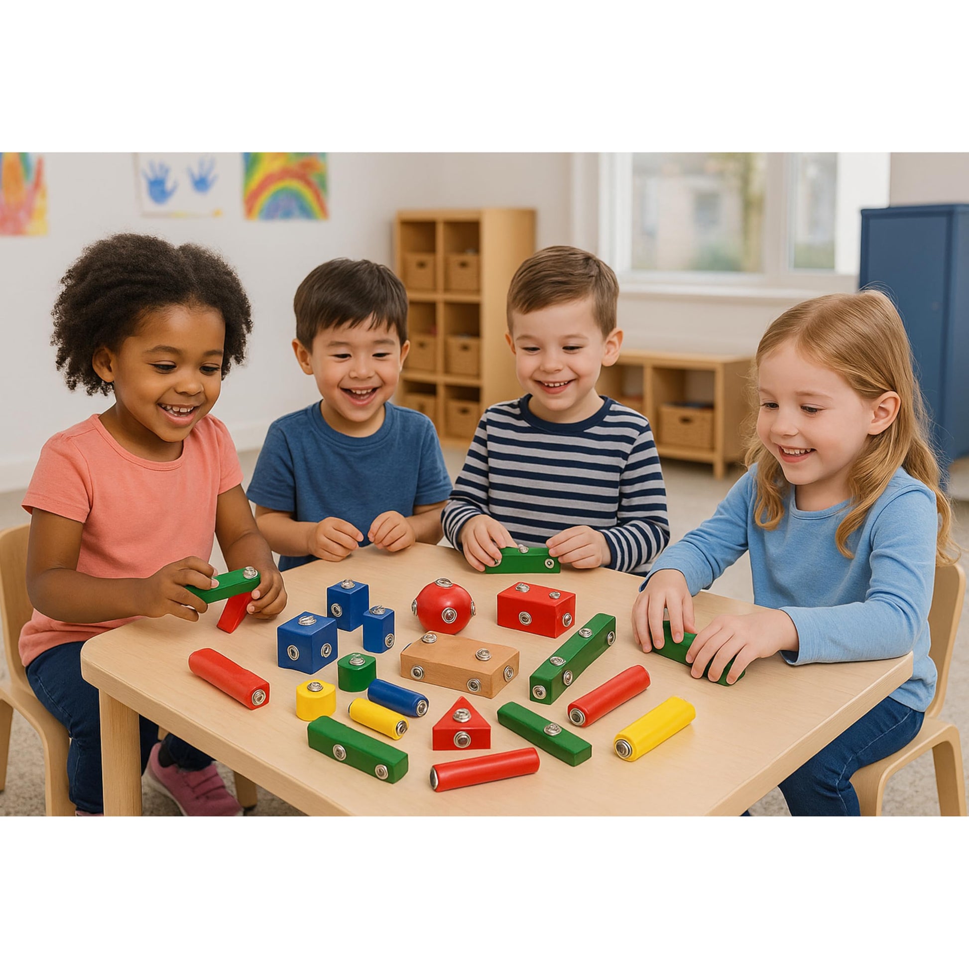 Constructive Playthings Children's Snap N Play Building Blocks for Toddlers 3-5 Years with Drawstring Bag for Block Storage, STEM Toys, Durable