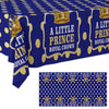 Junliang A Little Prince Royal Crown Tablecloth Blue Gold Dot Sequin Printed Table Cover Decoration for Little Prince Theme Party Kids Boy Baby Shower