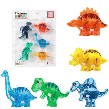 PicassoTiles Dinosaur Magnetic Tiles Accessory Set Mix and Match Dino Figure Parts for STEM Magnet Tile Construction Building Blocks Sets Creative