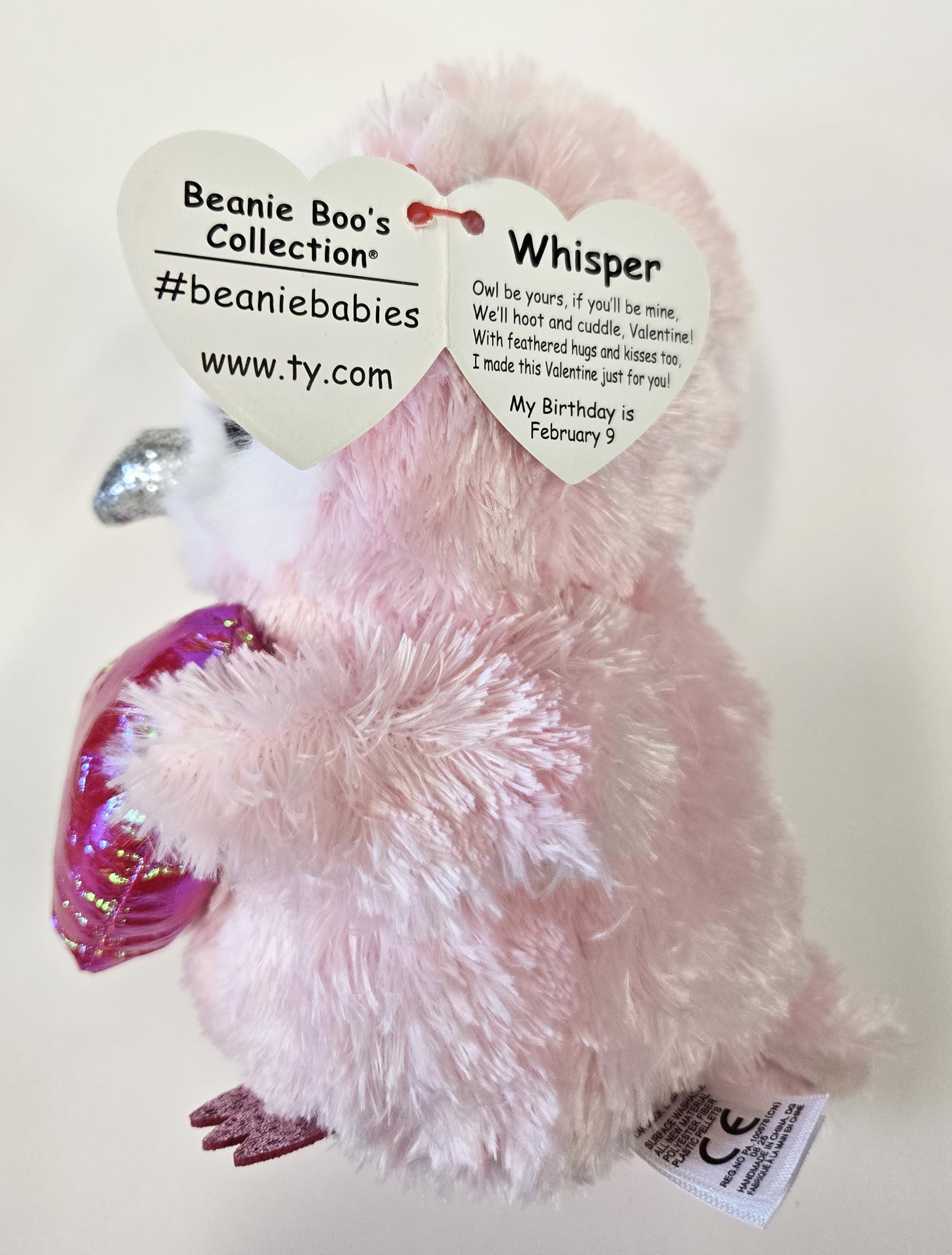Ty Beanie Boo Whisper the Owl with Heart for Valentines 2026-6"