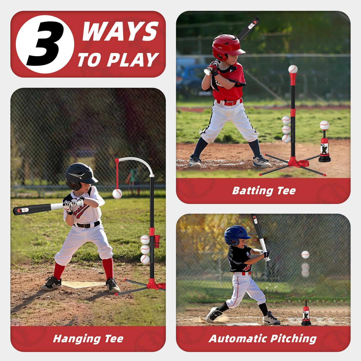 Wee Wonders 3-in-1 T Ball Set for Kids 3-5, Adjustable Height Tee Ball Set