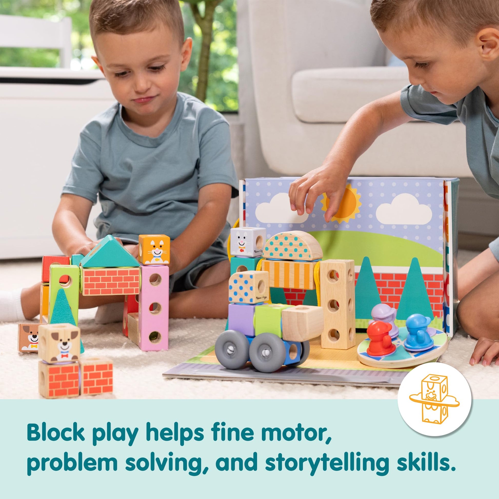 Melissa & Doug Blockables Town Connectable Wooden Building Blocks