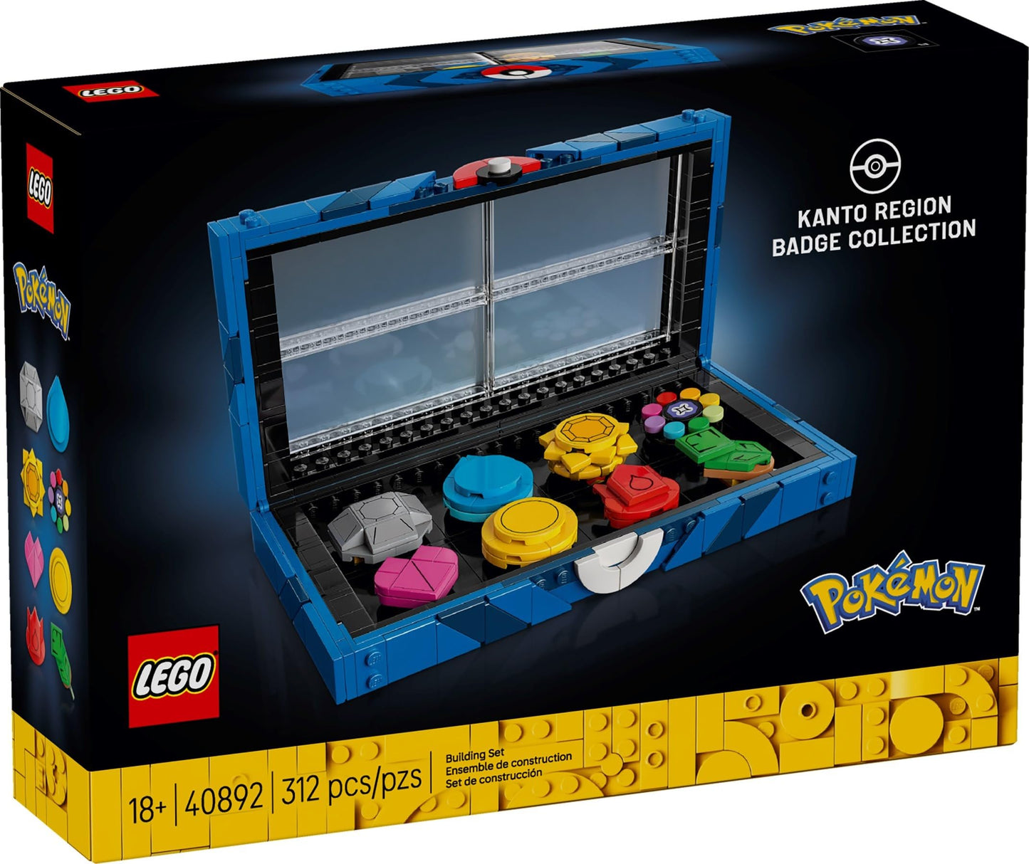 LEGO Pokémon Kanto Region Badge Collection - 312-Piece Display Case with 8 Gym Badges, Collectible Video Game Memorabilia Gift for Adults - 40892