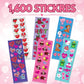 ArtCreativity 1600 Valentines Stickers for Kids, with 100 Sticker Sheets, Holiday Stickers and Treats Assortment, Valentines Party Favors for Boys