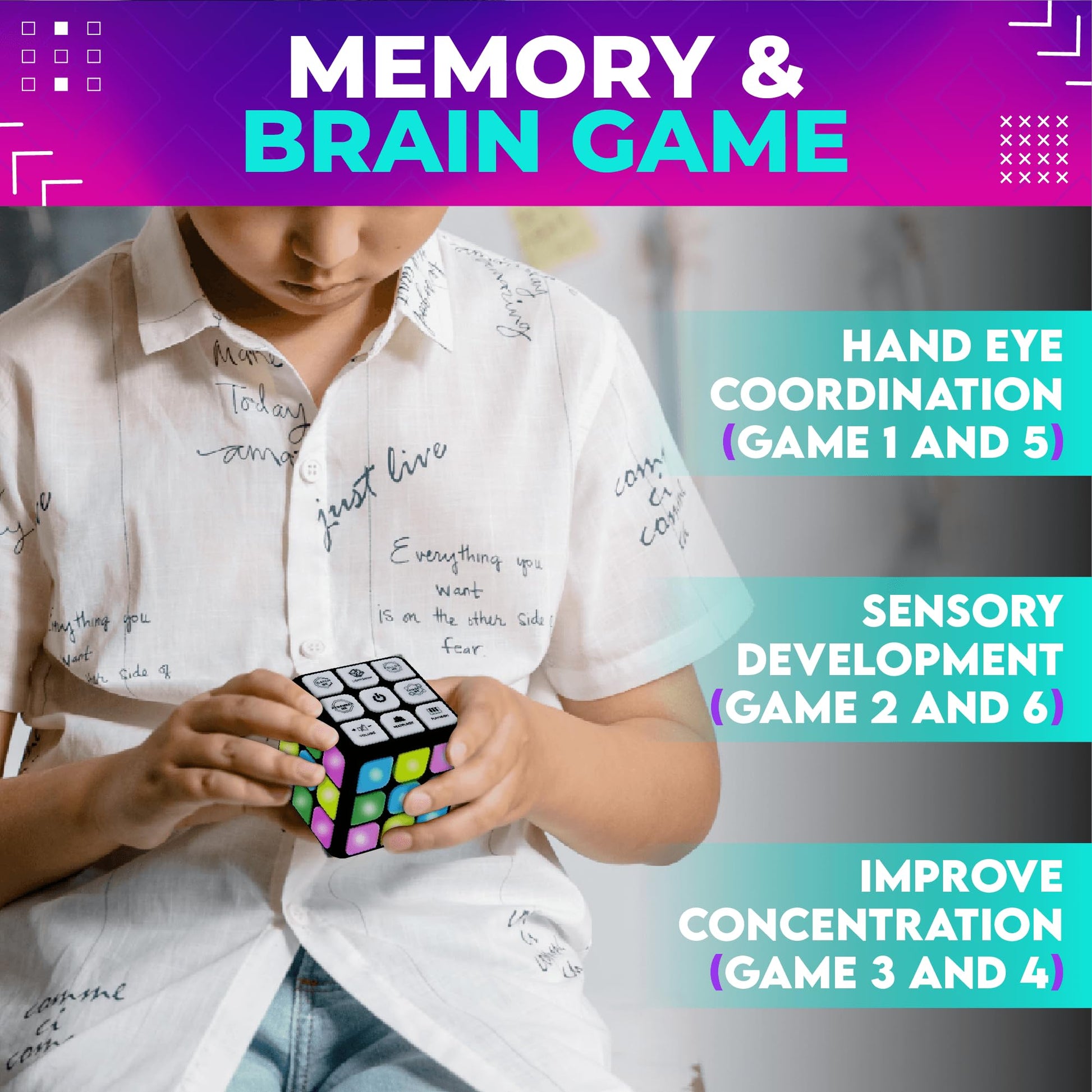 Toysery Flashing Cube Electronic Memory & Brain Game. 7-in-1 STEM and Handheld Learning. Ages 8+ Years