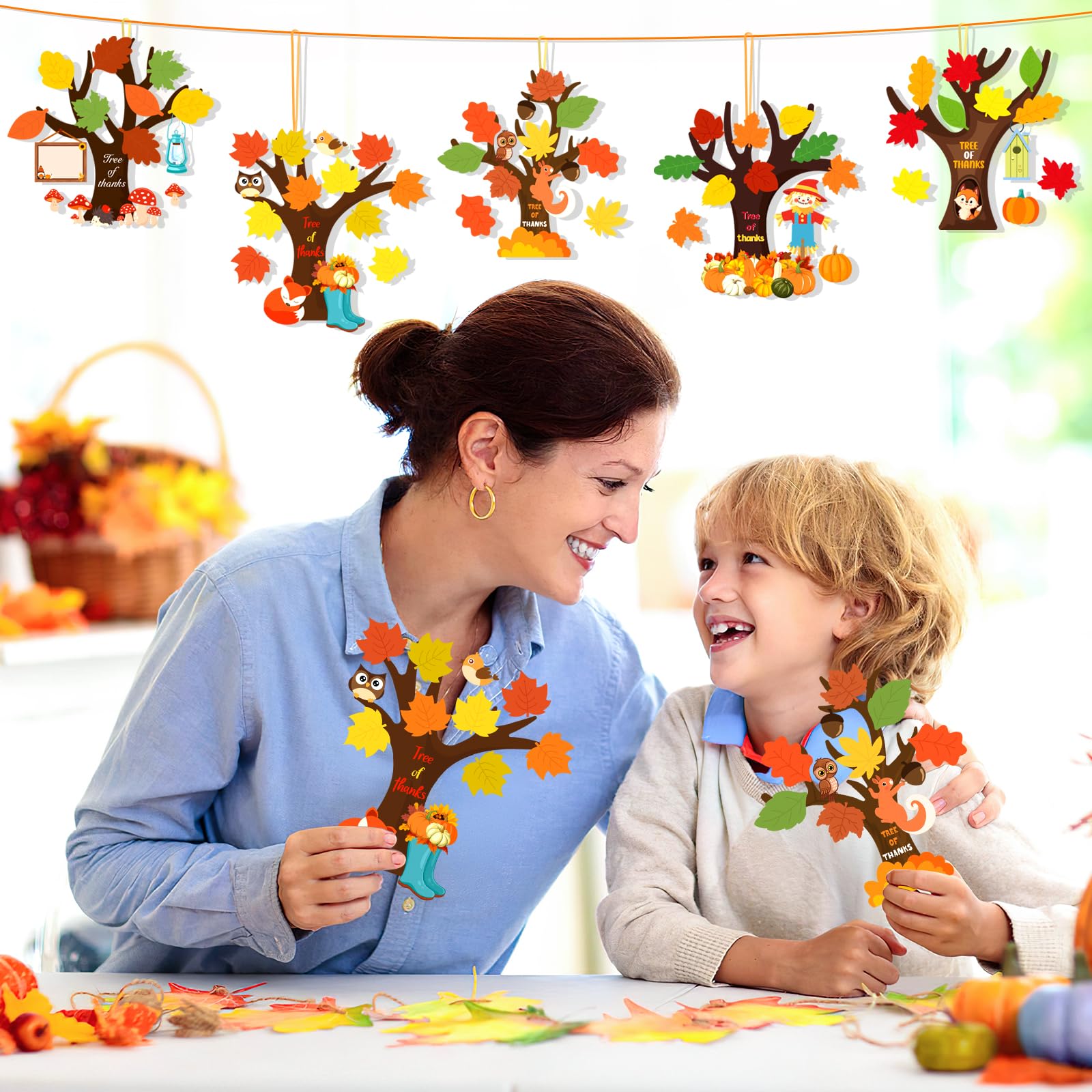 25 Pack Tree of Thanksful Make Your Own Thanksgiving Tree Hanging Ornament Fall Thanksgiving Craft Kit for Kids Leaves Sticker Thankful Art Project