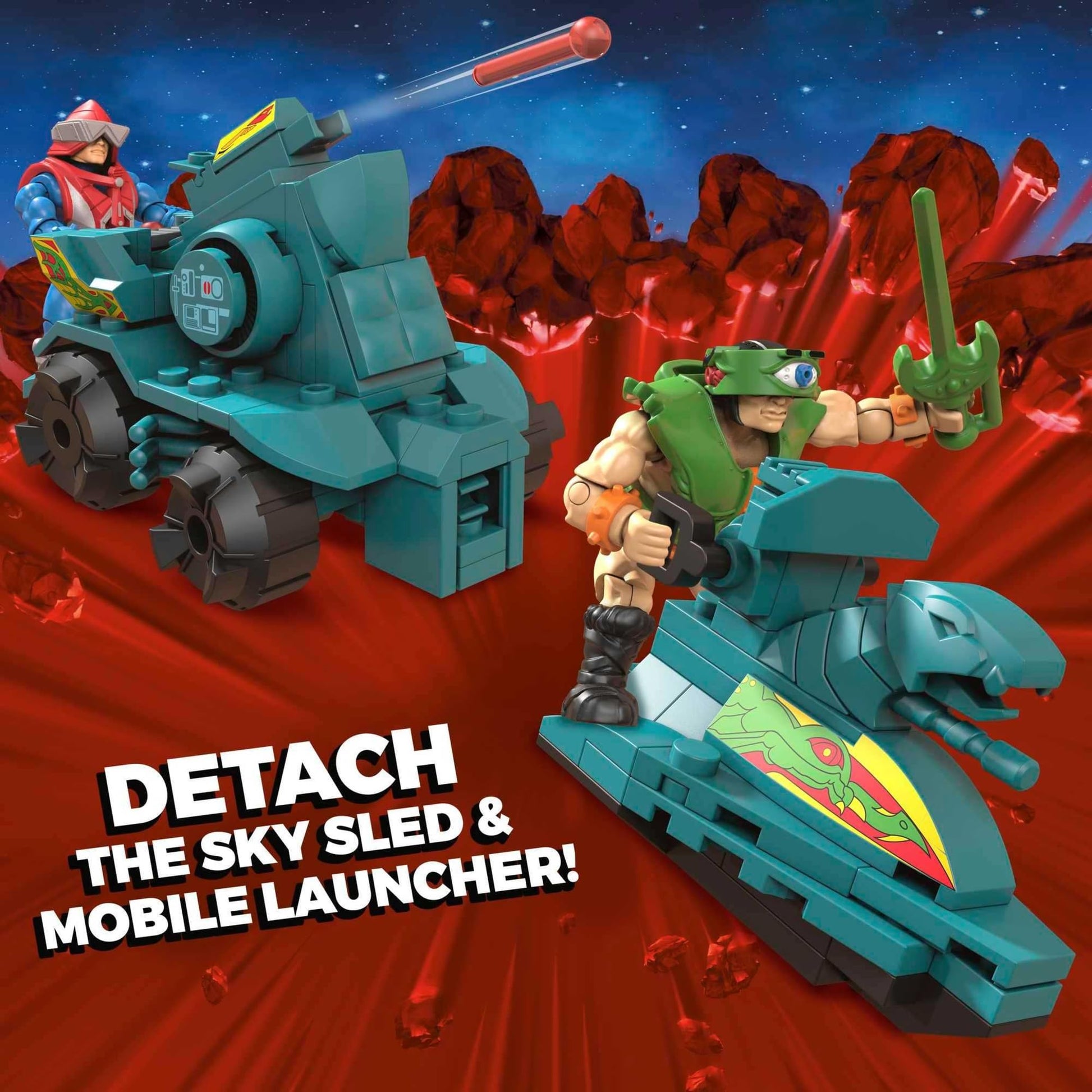 MEGA Construx Masters of The Universe Building Toys Set, Battle Ram and Sky Sled with 188 Pieces, 2 Micro Action Figures, for Kids