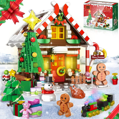 GIVFOZAY Christmas Gingerbread House Building, Christmas Village House Building Set, Contain Christmas Tree and Train, Xmas Brick Toy Gifts for Adults