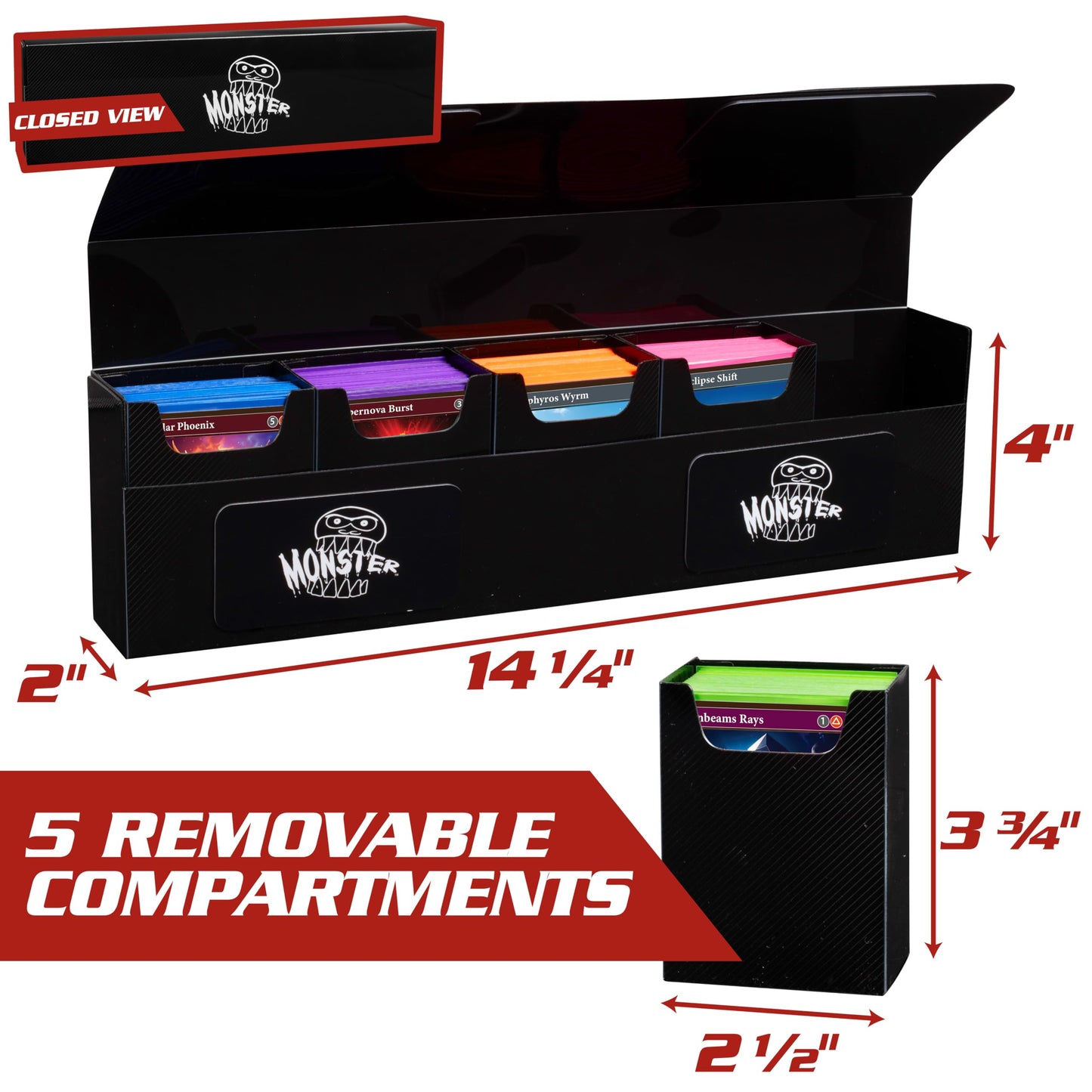 The Original Hydra Magnetic XL Deck Box- Carry All Your Decks At Once- Removable Deckbox Compartments, Self-Locking Closure - Hold 375+ Trading Cards