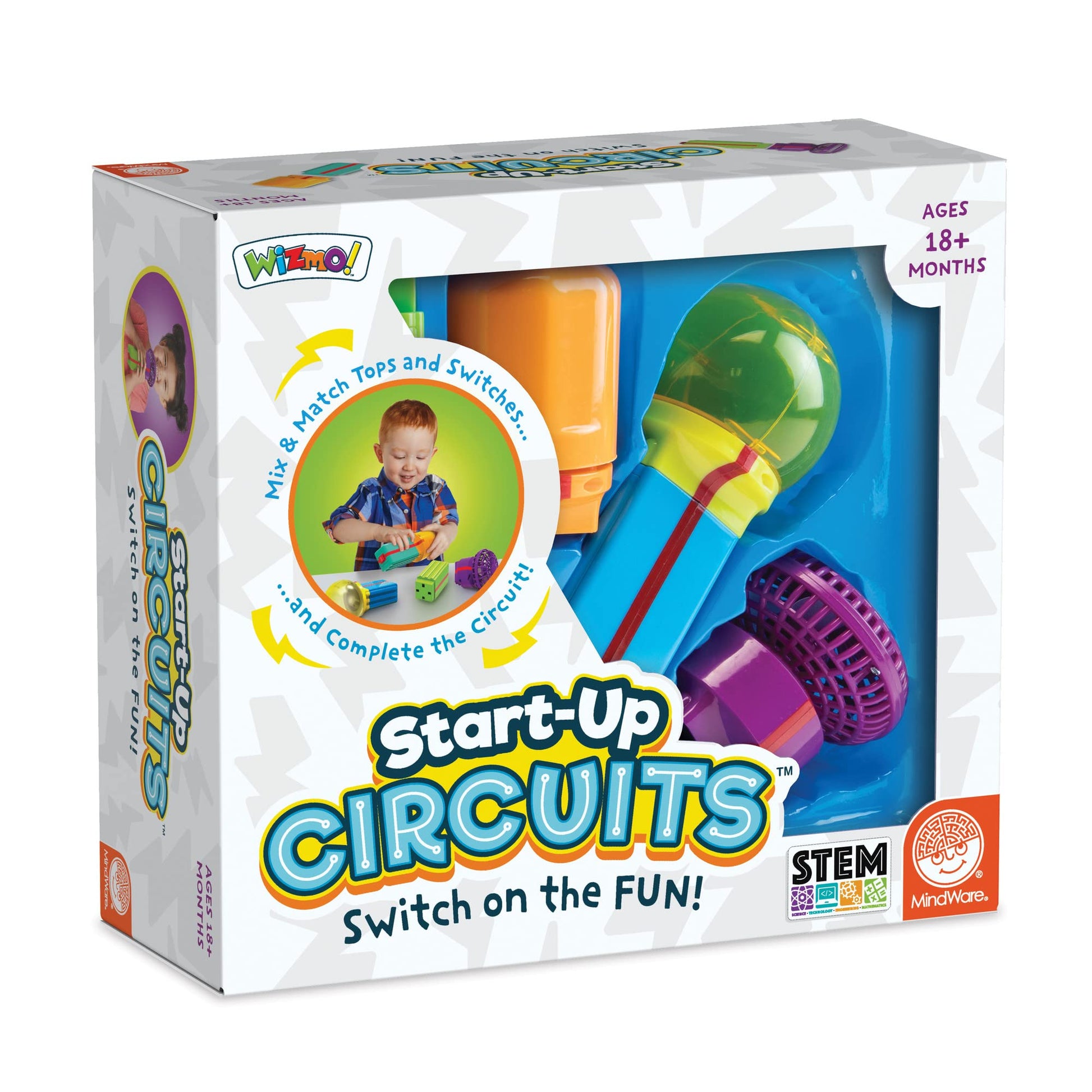 MindWare Start-Up Circuits - STEM Toddler Toy Ages 18+ Months - Build Flashlight, Whistle, and Fan - Early Circuit-Building Learning Set for Hands-On