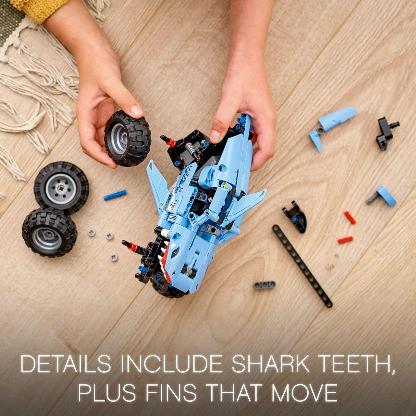 LEGO Technic Monster Jam Megalodon Building Set, 2 in 1 Pull Back Shark Truck to Lusca Low Racer Car Toy, DIY Building Toy Ideas for Outdoor Play