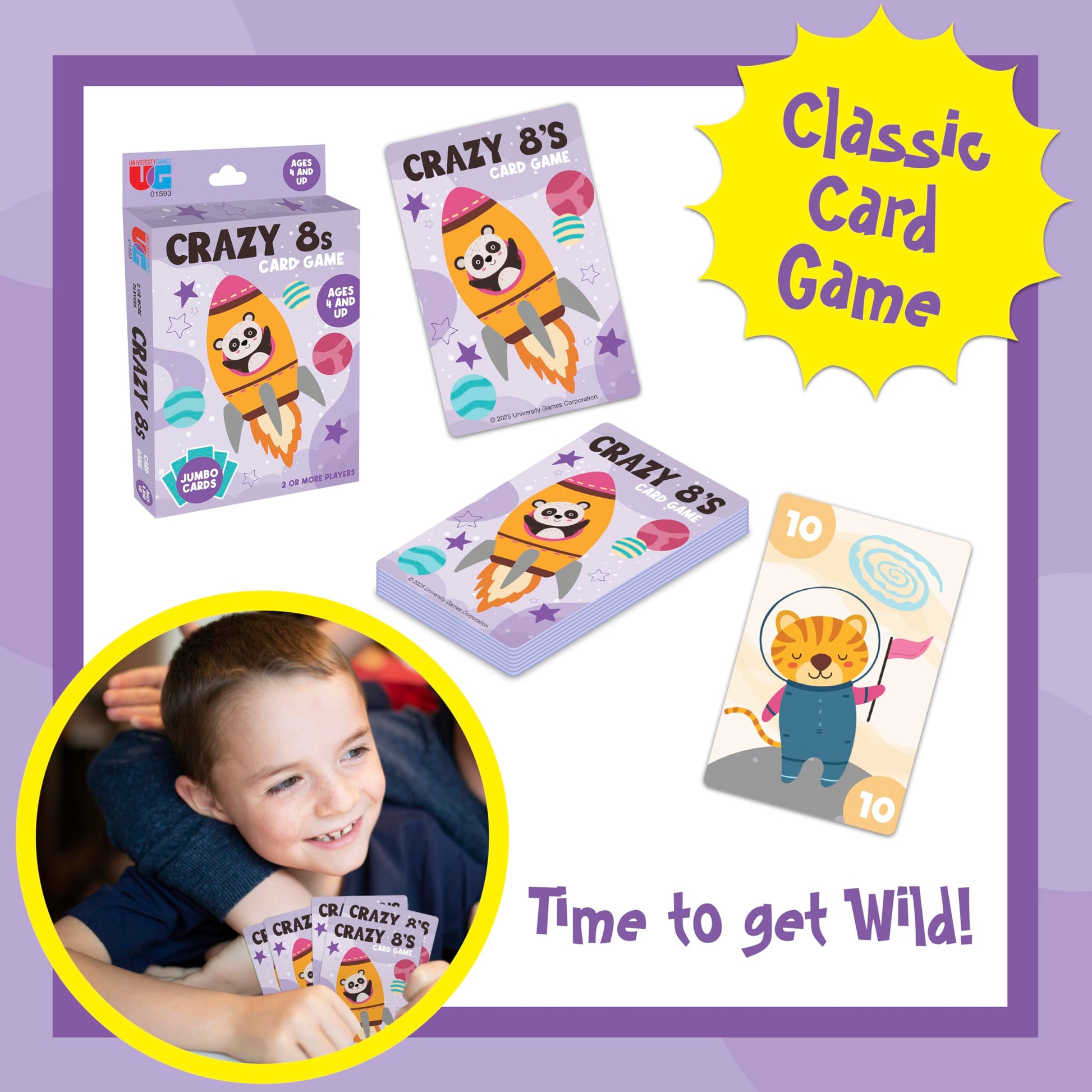 University Games Crazy 8s Card Game - Jumbo Size, Colorful Animal Cards for Kids Ages 4 and Up, Fun Family and Educational Game