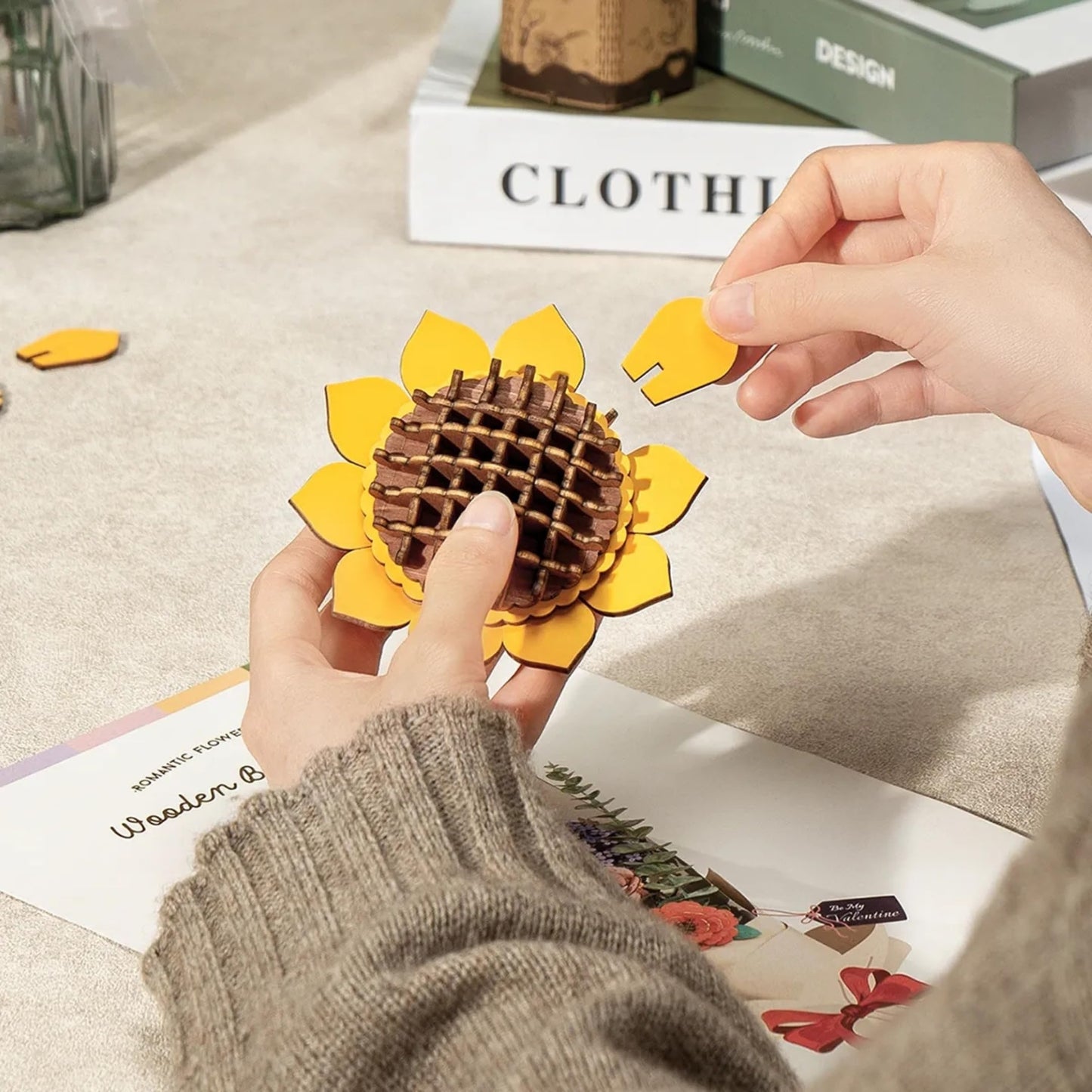 Hands Craft 3D Wooden Puzzle Craft Set - Botanical Garden Collection, DIY Building Kit with 3D Flower Puzzles - Sunflower, Lilac, Rose, Camellia