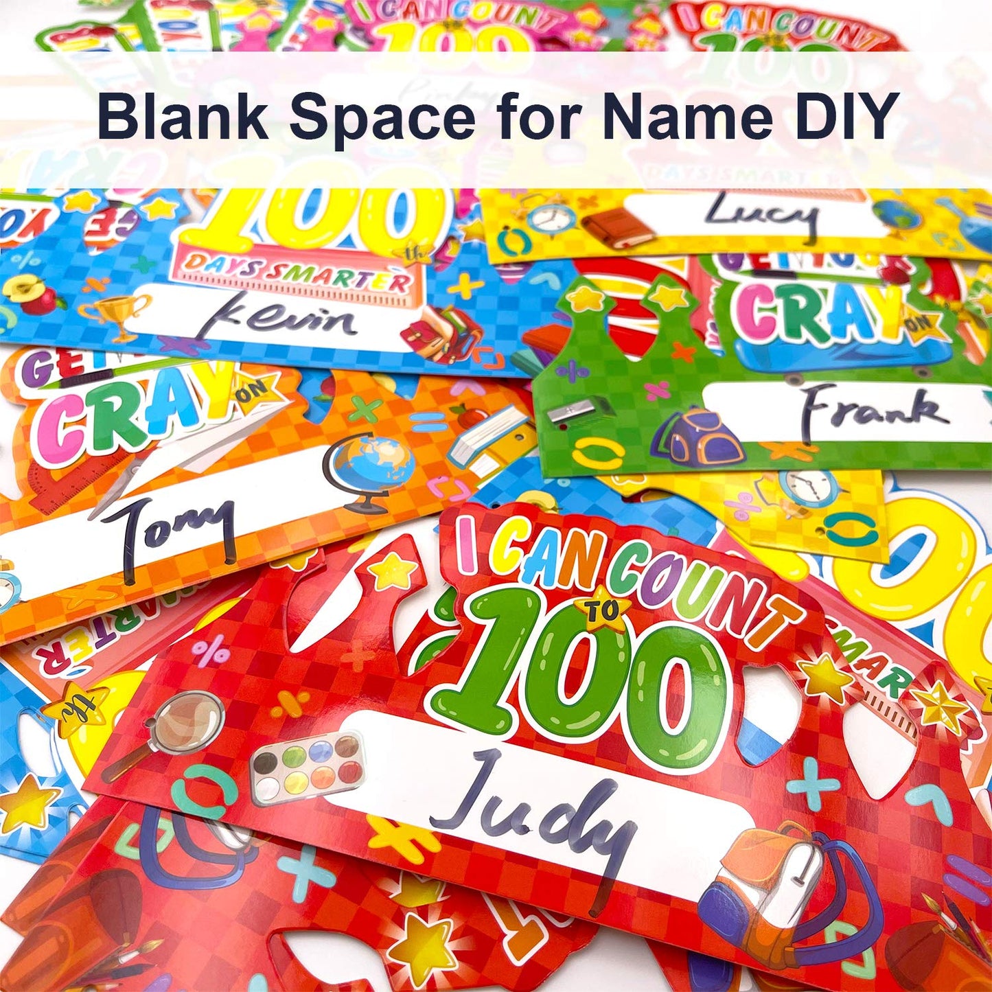 chiazllta 36 Pcs 100 Days Paper Crowns, Name DIY 100th Day of School Paper Party Hats 100 Days Celebration Party Favors Supplies for Classroom School