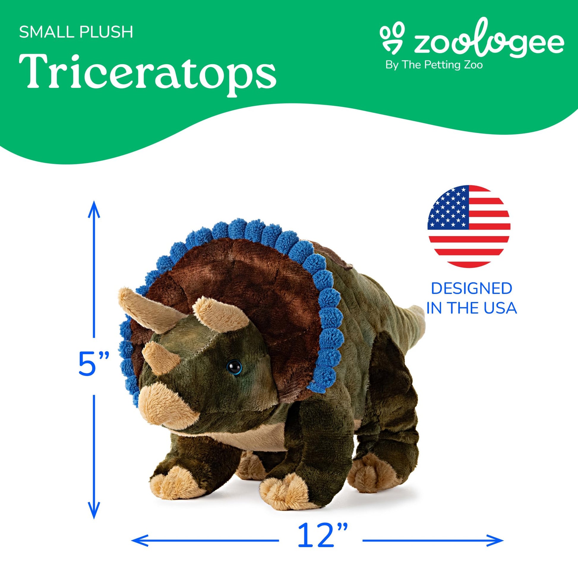 The Petting Zoo Triceratops Stuffed Animal Plushie, Gift for Kids, Dinosaur Animals, Triceratops Dinosaur Plush Toy, 12 in