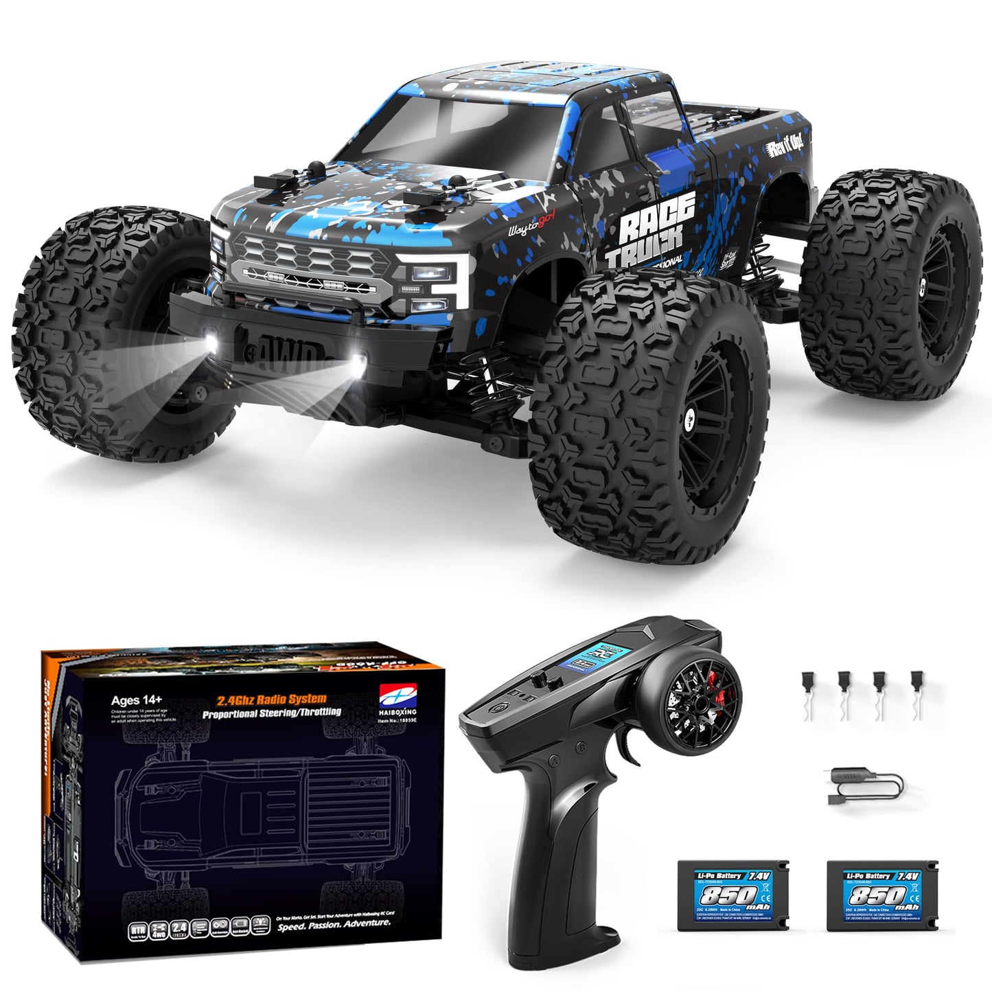 HAIBOXING RC Cars 1/18 Scale 4WD Off-Road Monster Trucks with 36+KM/H High Speed, 2.4 GHz Remote-Controlled Electric All Terrain Waterproof Vehicles