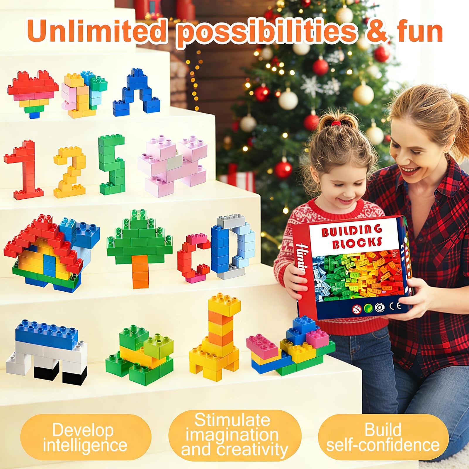 Building Blocks Set for Kids with Baseplate Big Building Bricks 101Pcs Classic Bulk Sensory Toy for Kids Toddlers Boys Girls 15 Random Colors Birthday